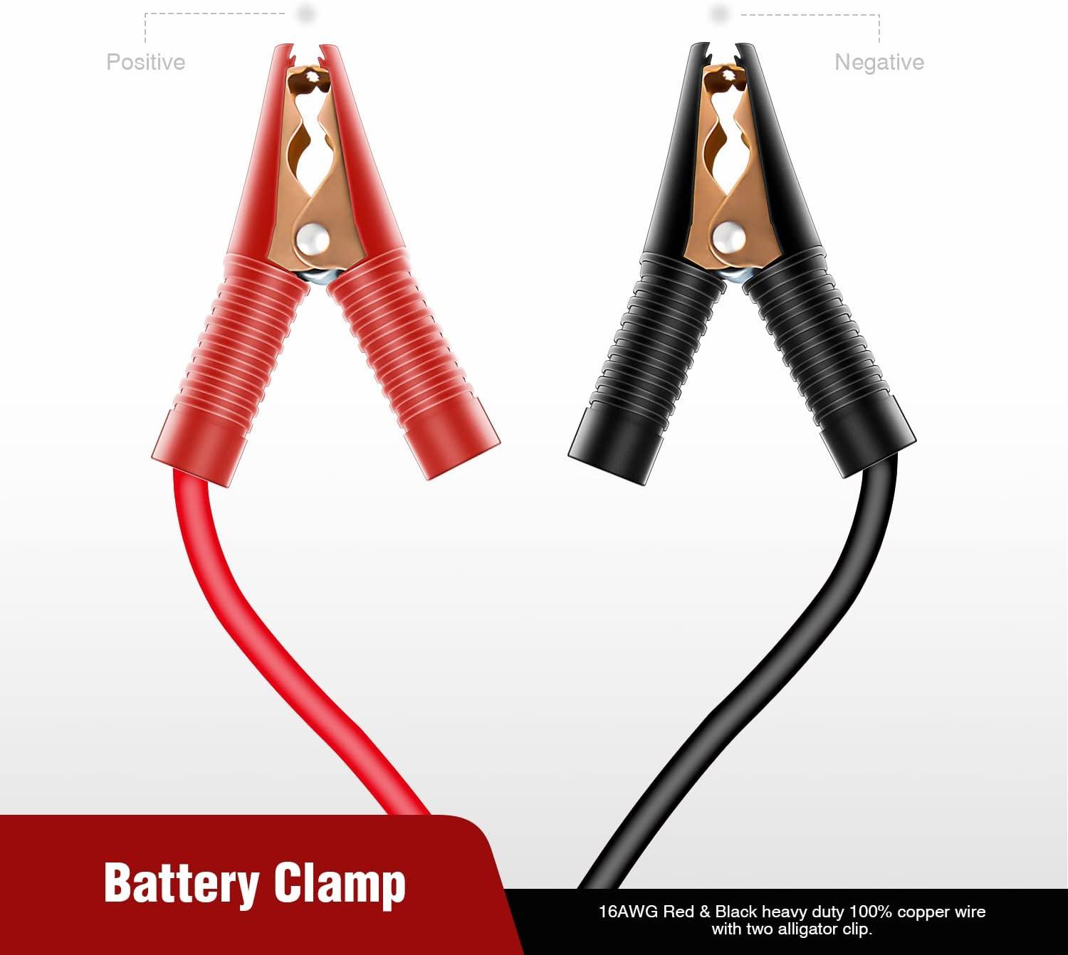 imageNilight 10026W Cord Plug Socket Clamp 49FT  15m 16 AWG ClipOn and Female Cigarette Lighter Adapter Car Battery ExtensionCable with 15A FuseCigarette Lighter Socket to Battery Clamp