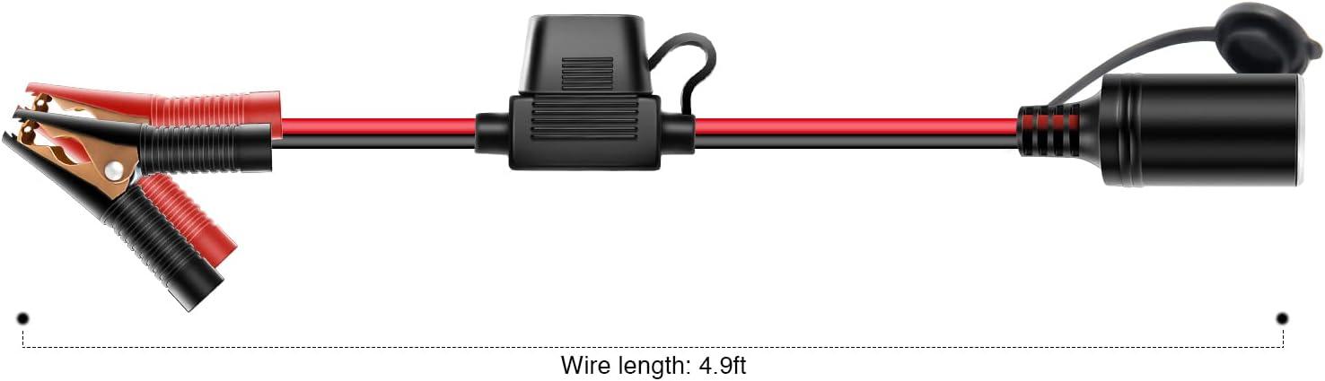 imageNilight 10026W Cord Plug Socket Clamp 49FT  15m 16 AWG ClipOn and Female Cigarette Lighter Adapter Car Battery ExtensionCable with 15A FuseCigarette Lighter Socket to Battery Clamp
