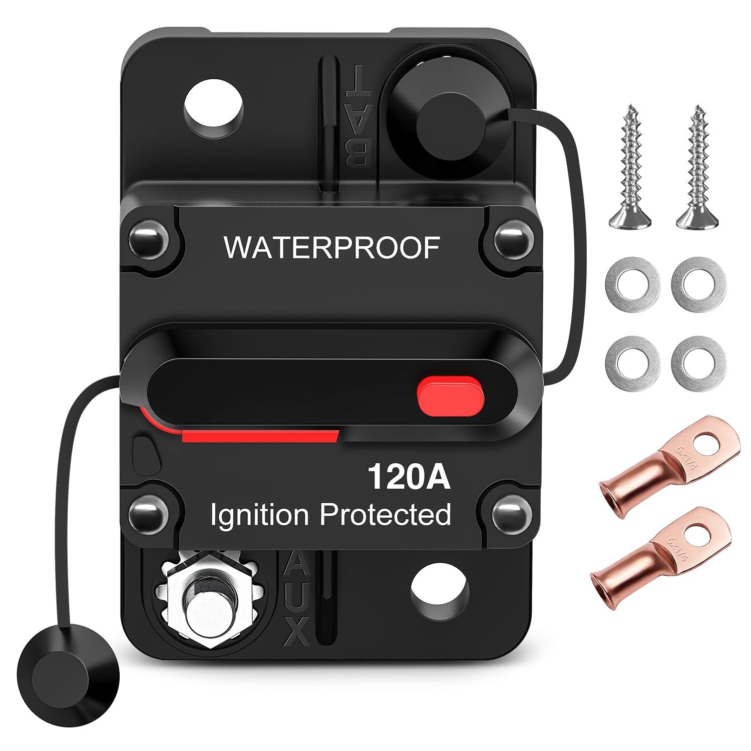 imageNilight 100A Inline Circuit Breaker Resettable 1224V DC Manual Reset Fuse Holder 315AWG Overload Protection for Car Audio Sound Amplifier System RV Marine Boat Truck Solar InverterCircuit Breaker A