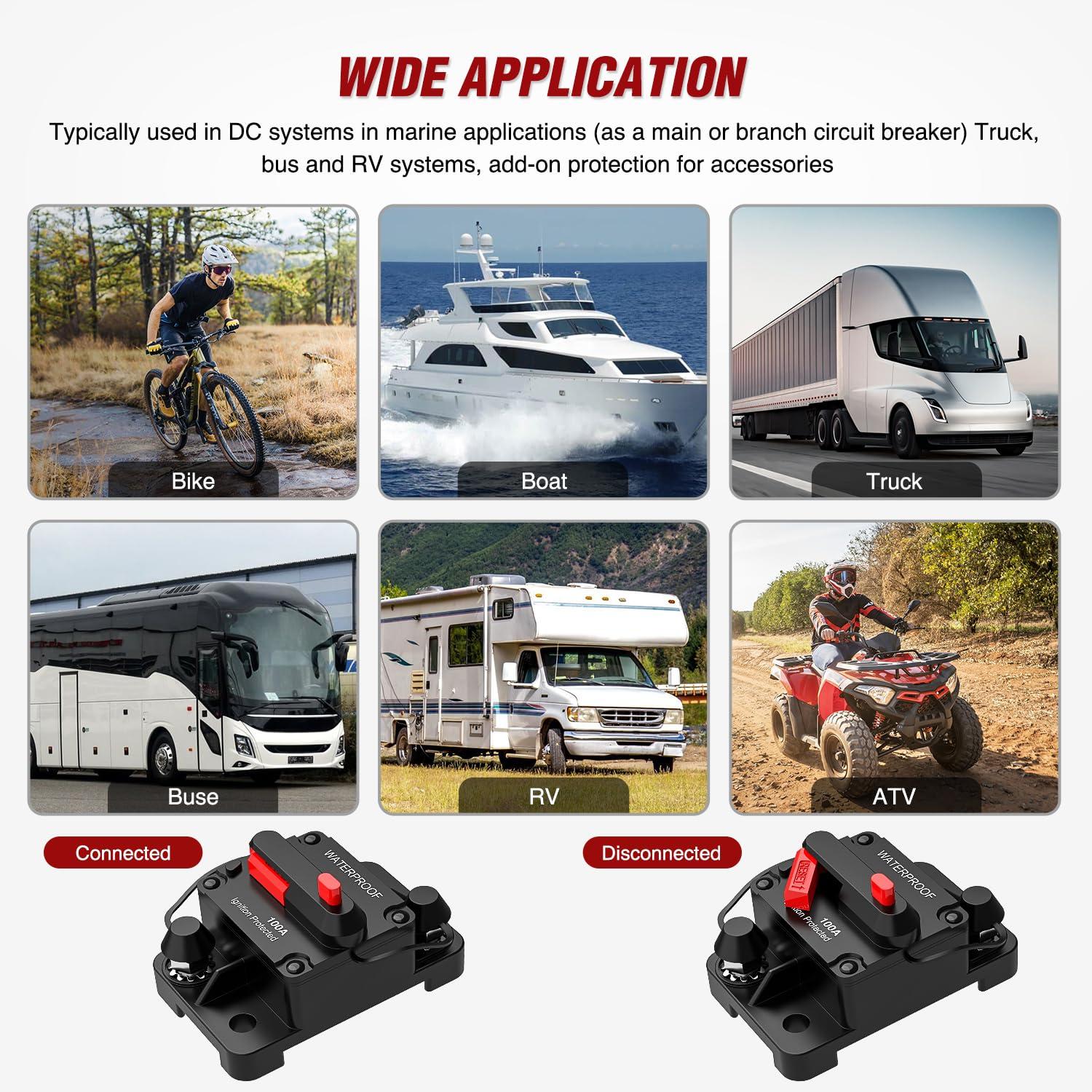 imageNilight 100A Inline Circuit Breaker Resettable 1224V DC Manual Reset Fuse Holder 315AWG Overload Protection for Car Audio Sound Amplifier System RV Marine Boat Truck Solar InverterCircuit Breaker A