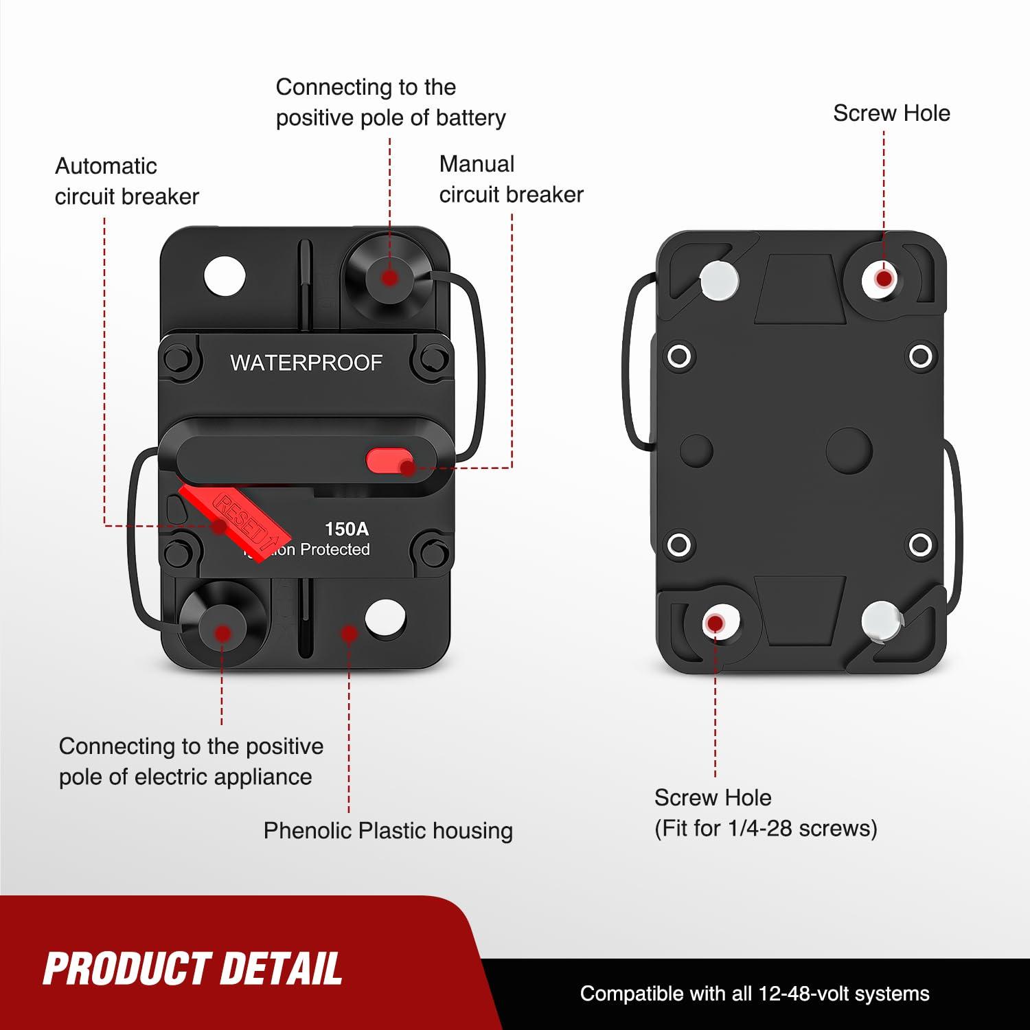 imageNilight 100A Inline Circuit Breaker Resettable 1224V DC Manual Reset Fuse Holder 315AWG Overload Protection for Car Audio Sound Amplifier System RV Marine Boat Truck Solar InverterCircuit Breaker A