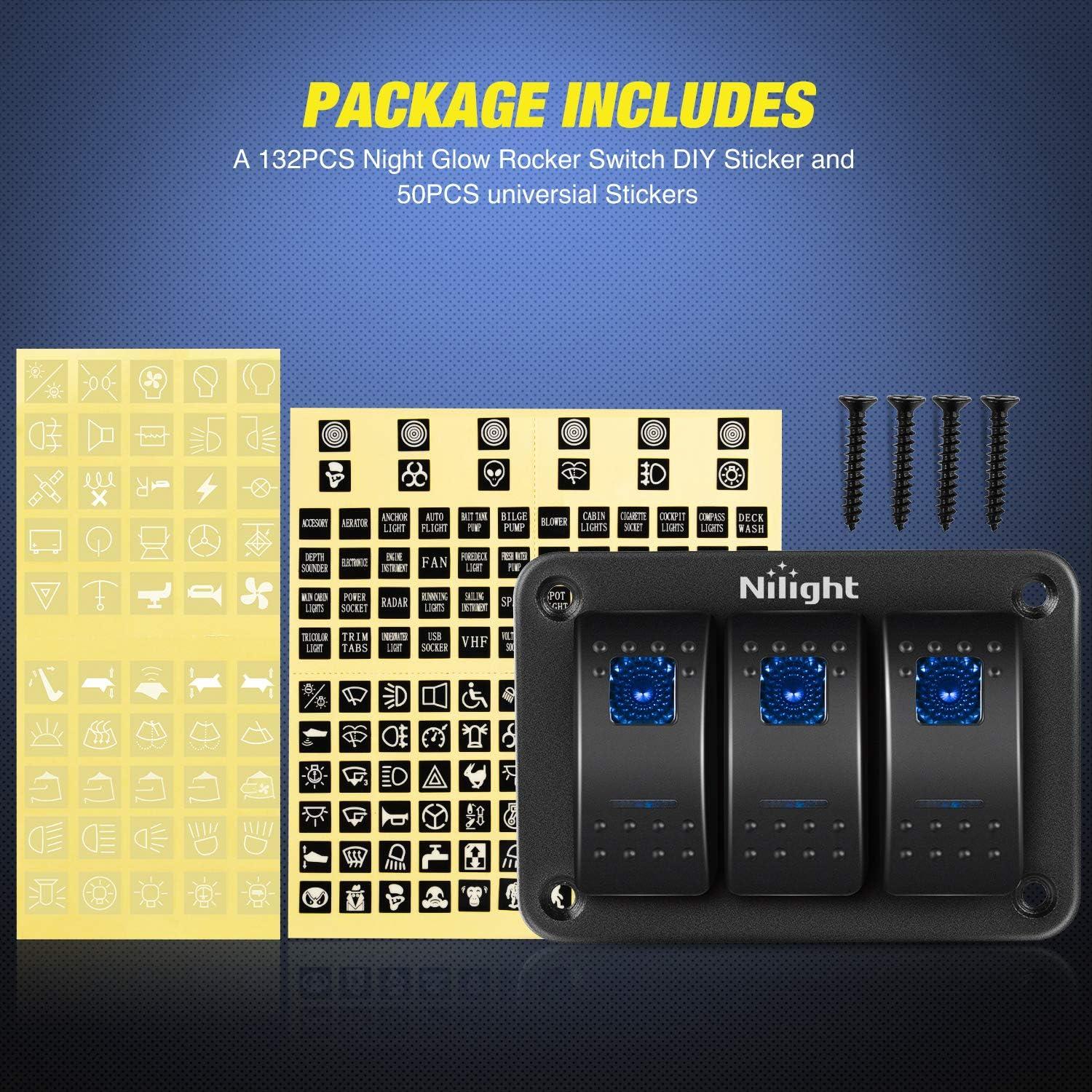 imageNilight 3 Gang Aluminum Panel Toggle Dash 5 Pin OnOff PreWired Rocker Switch Holder with 16 AWG LED Light Bar Wiring Harness Kit  2 Leads 12V for Automotive Car Marine Boat 2 Years Warranty