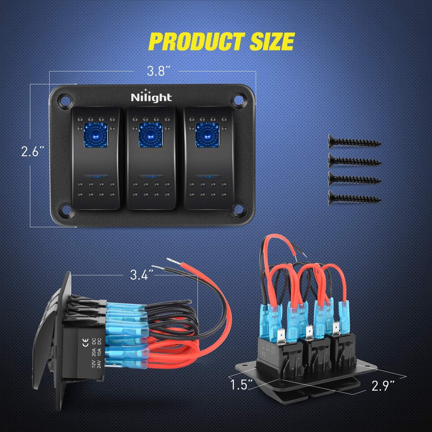 imageNilight 3 Gang Aluminum Panel Toggle Dash 5 Pin OnOff PreWired Rocker Switch Holder with 16 AWG LED Light Bar Wiring Harness Kit  2 Leads 12V for Automotive Car Marine Boat 2 Years Warranty