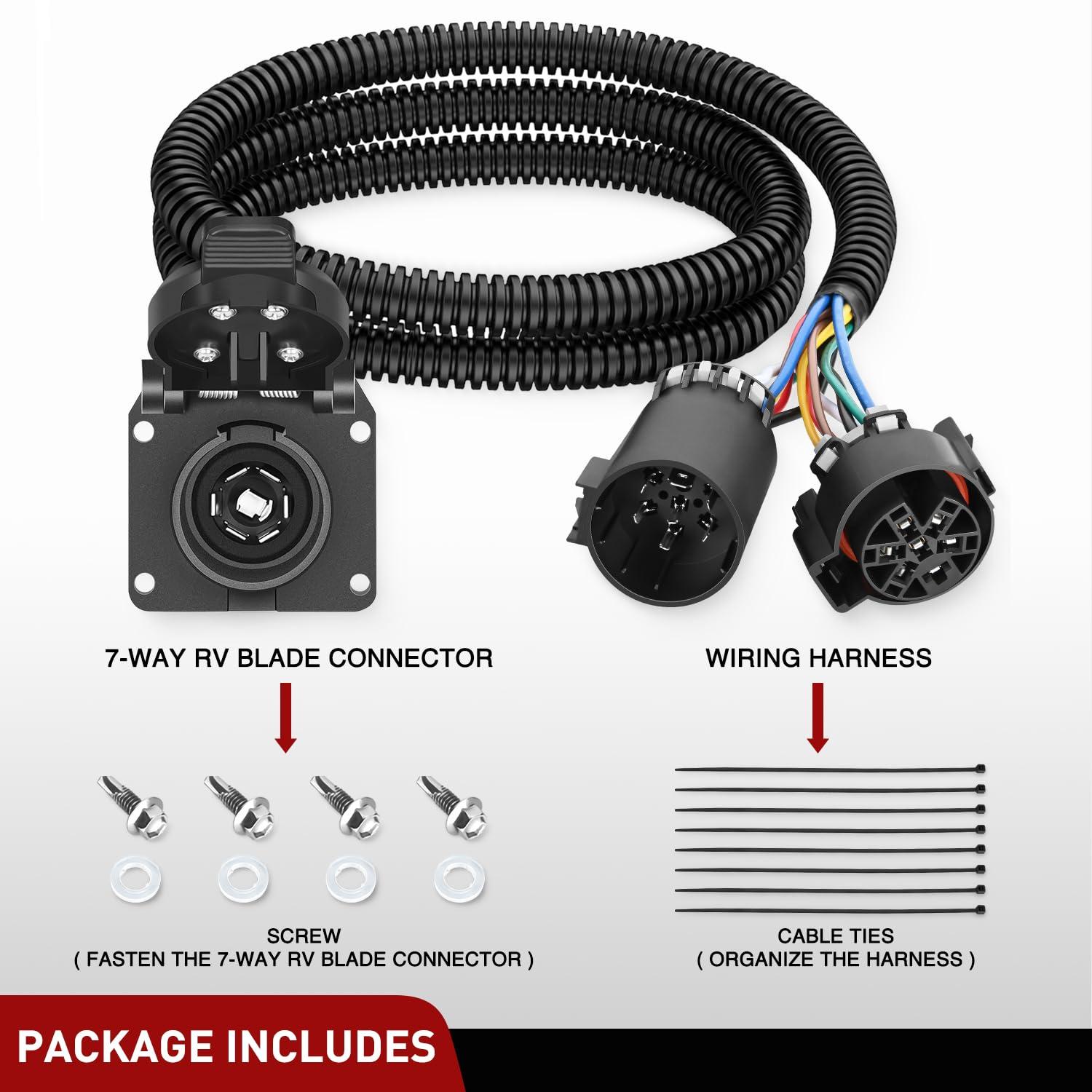 imageNilight 4Way Flat to 7Way Round RV Blade Adapter Plug 4 Pin to 7 Pin Vehicle Side Trailer Light Adapter with Extra Output Wire Tow Hitch Wire Adapter 7 Way Car End with mounting BracketUSCAR 7Pin to RV 7Pin Trailer Harness