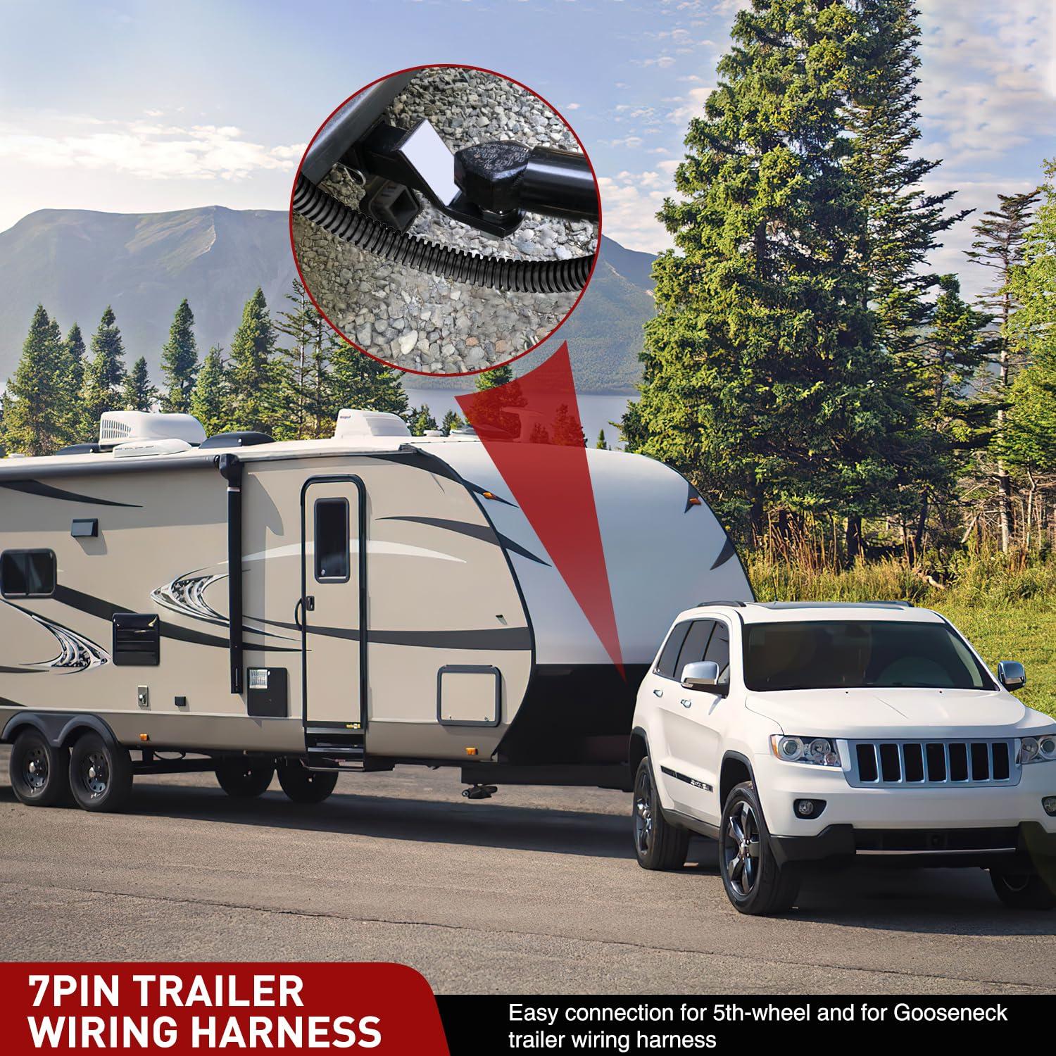 imageNilight 4Way Flat to 7Way Round RV Blade Adapter Plug 4 Pin to 7 Pin Vehicle Side Trailer Light Adapter with Extra Output Wire Tow Hitch Wire Adapter 7 Way Car End with mounting BracketUSCAR 7Pin to RV 7Pin Trailer Harness