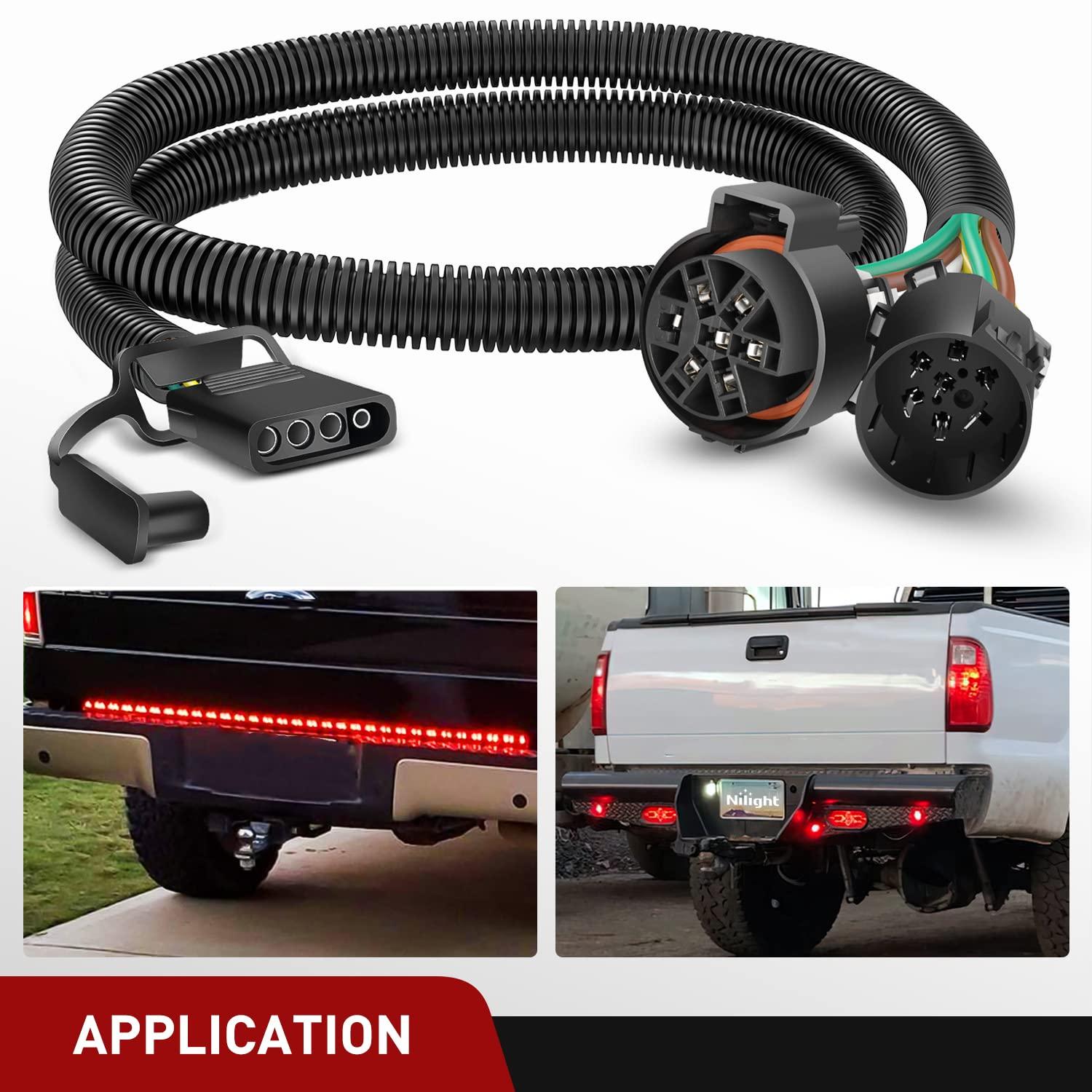 imageNilight 4Way Flat to 7Way Round RV Blade Adapter Plug 4 Pin to 7 Pin Vehicle Side Trailer Light Adapter with Extra Output Wire Tow Hitch Wire Adapter 7 Way Car End with mounting BracketUSCAR 7 Pin to 4 Pin Trailer Wiring Harness