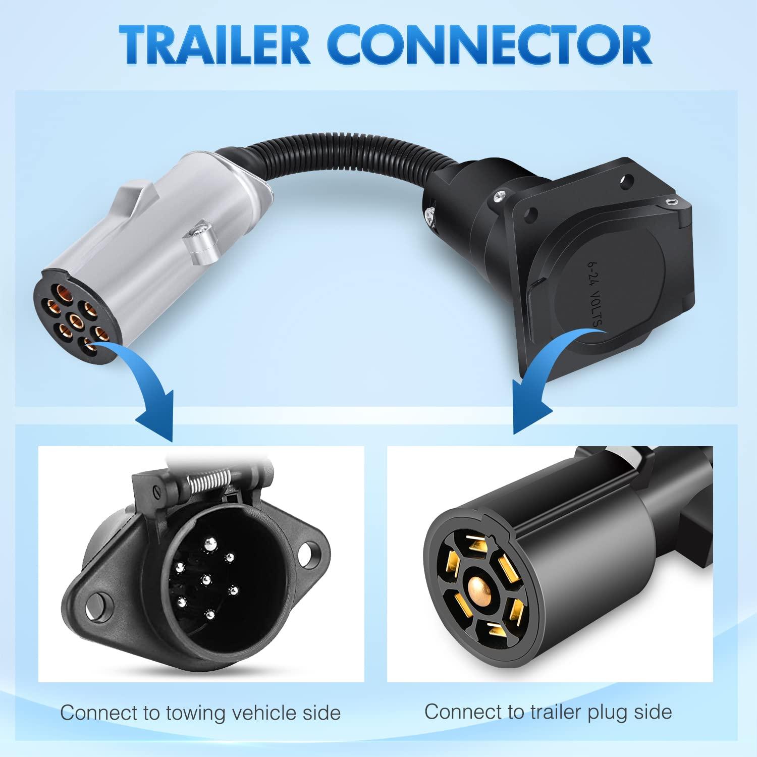 imageNilight 4Way Flat to 7Way Round RV Blade Adapter Plug 4 Pin to 7 Pin Vehicle Side Trailer Light Adapter with Extra Output Wire Tow Hitch Wire Adapter 7 Way Car End with mounting Bracket7Pin to 7Way RV Trailer Adapter