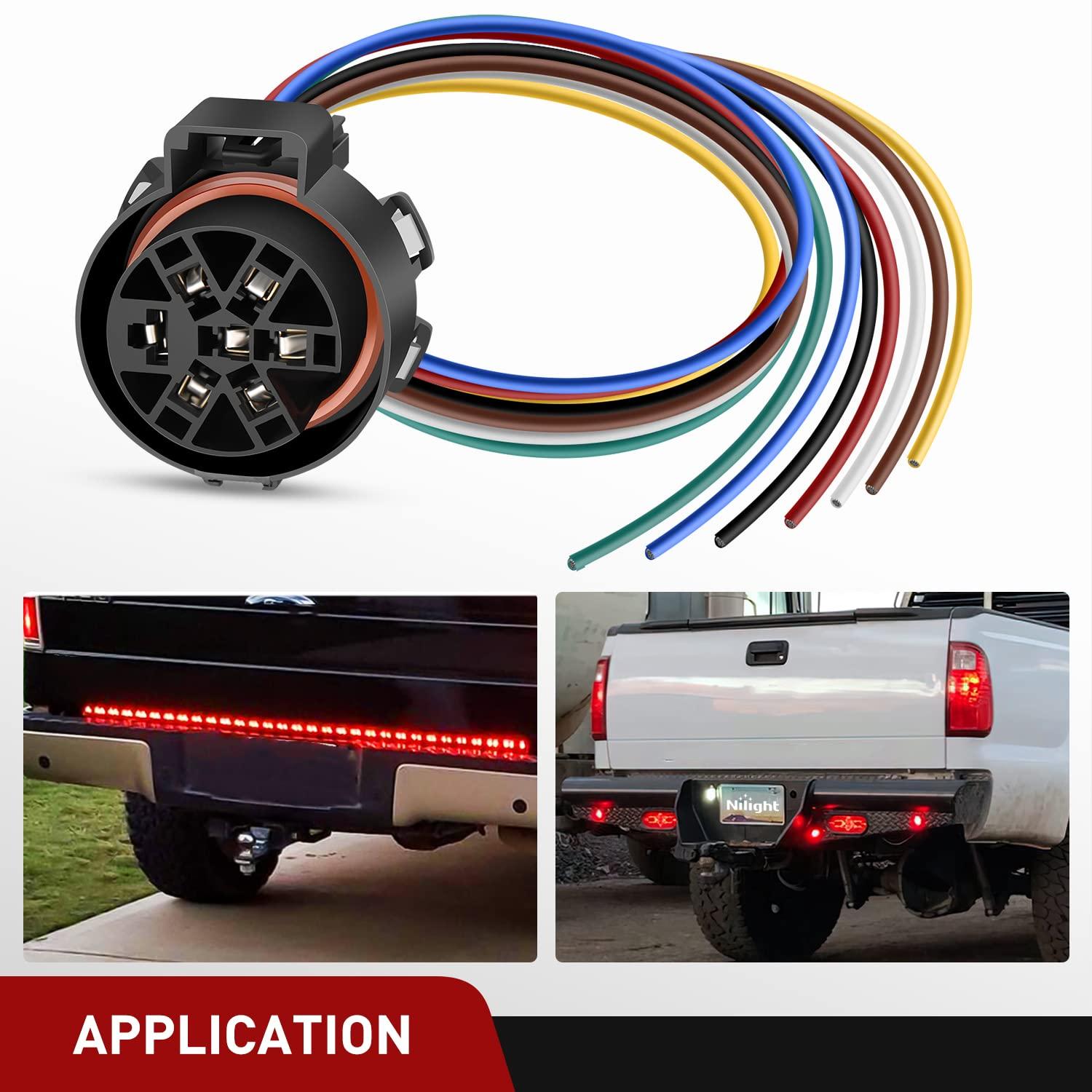 imageNilight 4Way Flat to 7Way Round RV Blade Adapter Plug 4 Pin to 7 Pin Vehicle Side Trailer Light Adapter with Extra Output Wire Tow Hitch Wire Adapter 7 Way Car End with mounting BracketUSCAR 7 Pin Trailer Wiring Harness