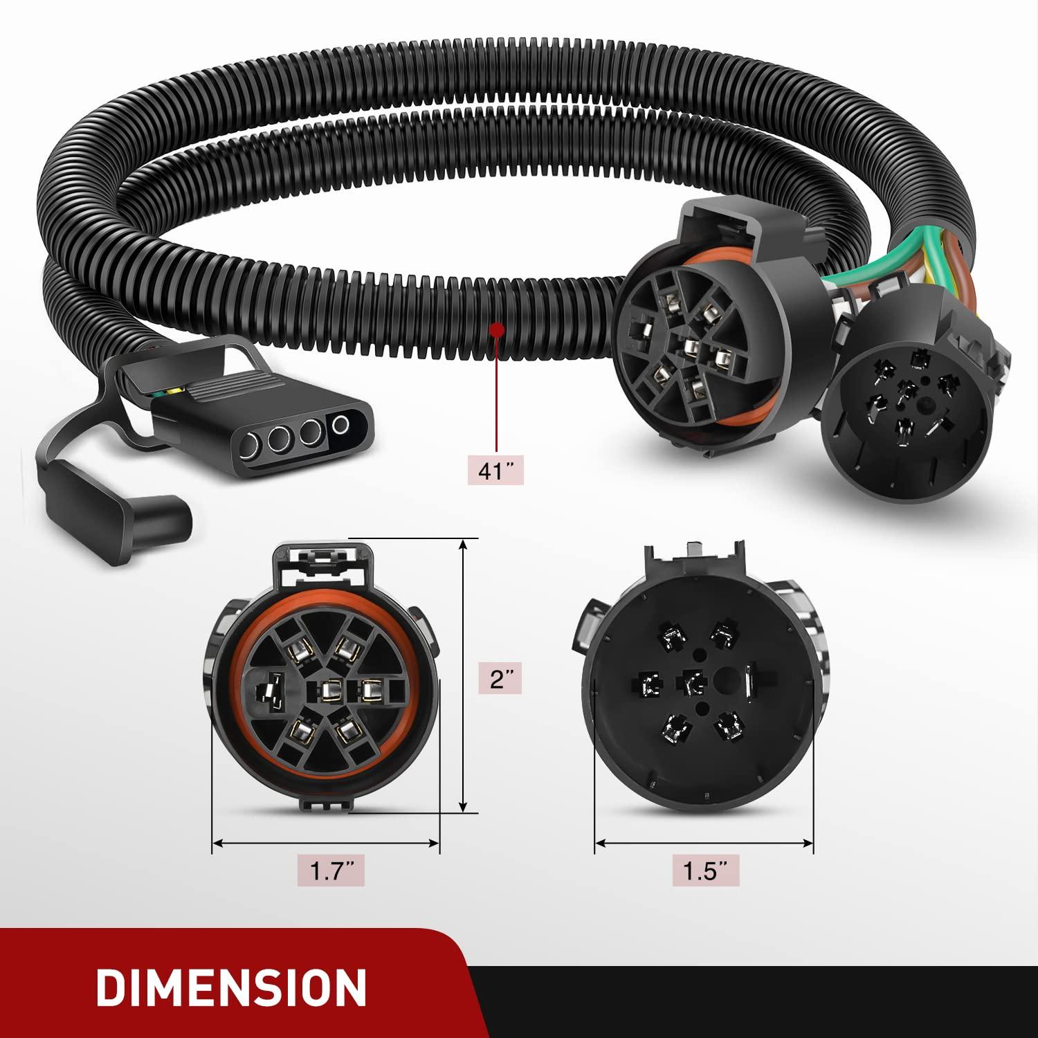 imageNilight 4Way Flat to 7Way Round RV Blade Adapter Plug 4 Pin to 7 Pin Vehicle Side Trailer Light Adapter with Extra Output Wire Tow Hitch Wire Adapter 7 Way Car End with mounting BracketUSCAR 7 Pin to 4 Pin Trailer Wiring Harness