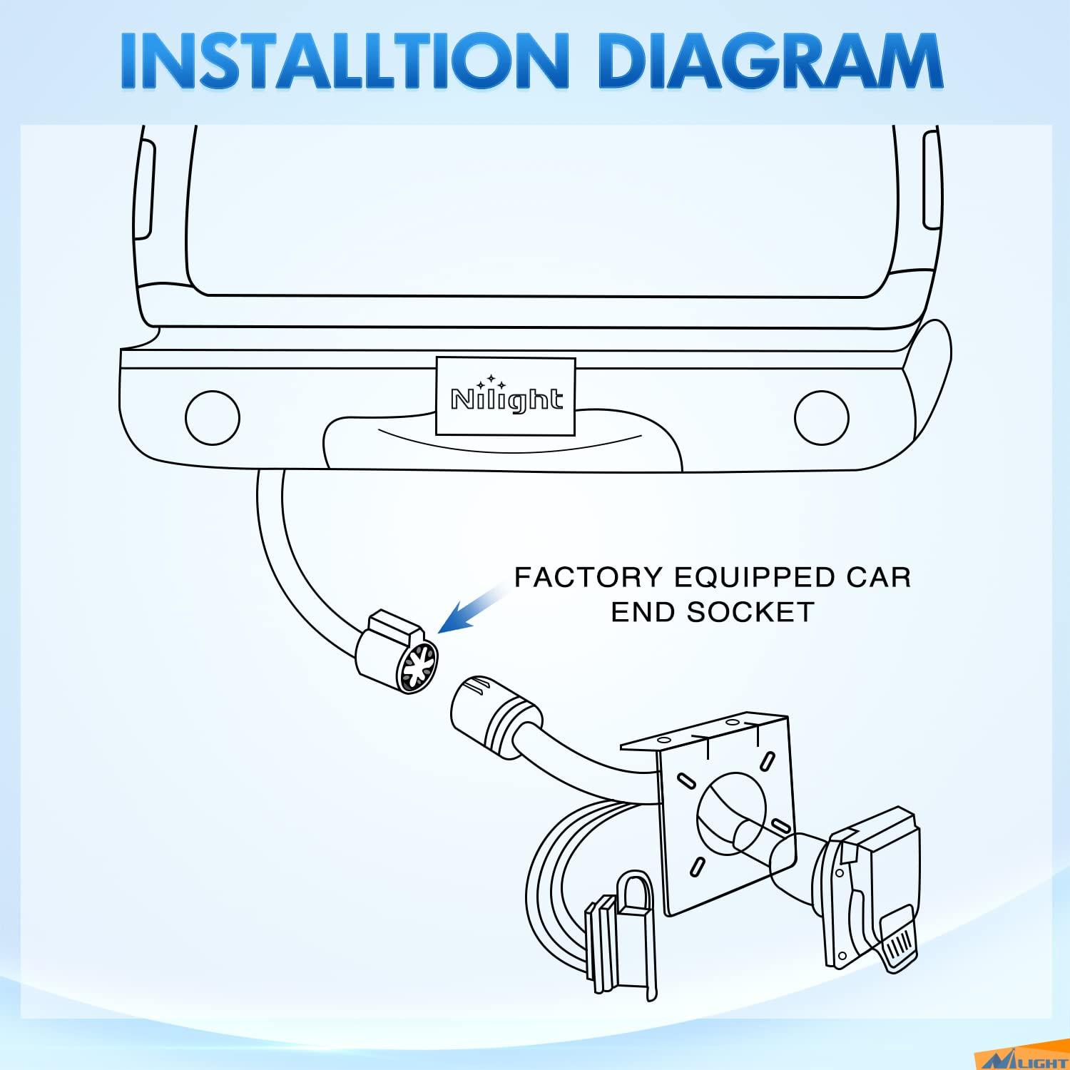 imageNilight 4Way Flat to 7Way Round RV Blade Adapter Plug 4 Pin to 7 Pin Vehicle Side Trailer Light Adapter with Extra Output Wire Tow Hitch Wire Adapter 7 Way Car End with mounting BracketUSCAR 7Pin to 74Pin Trailer Adapter