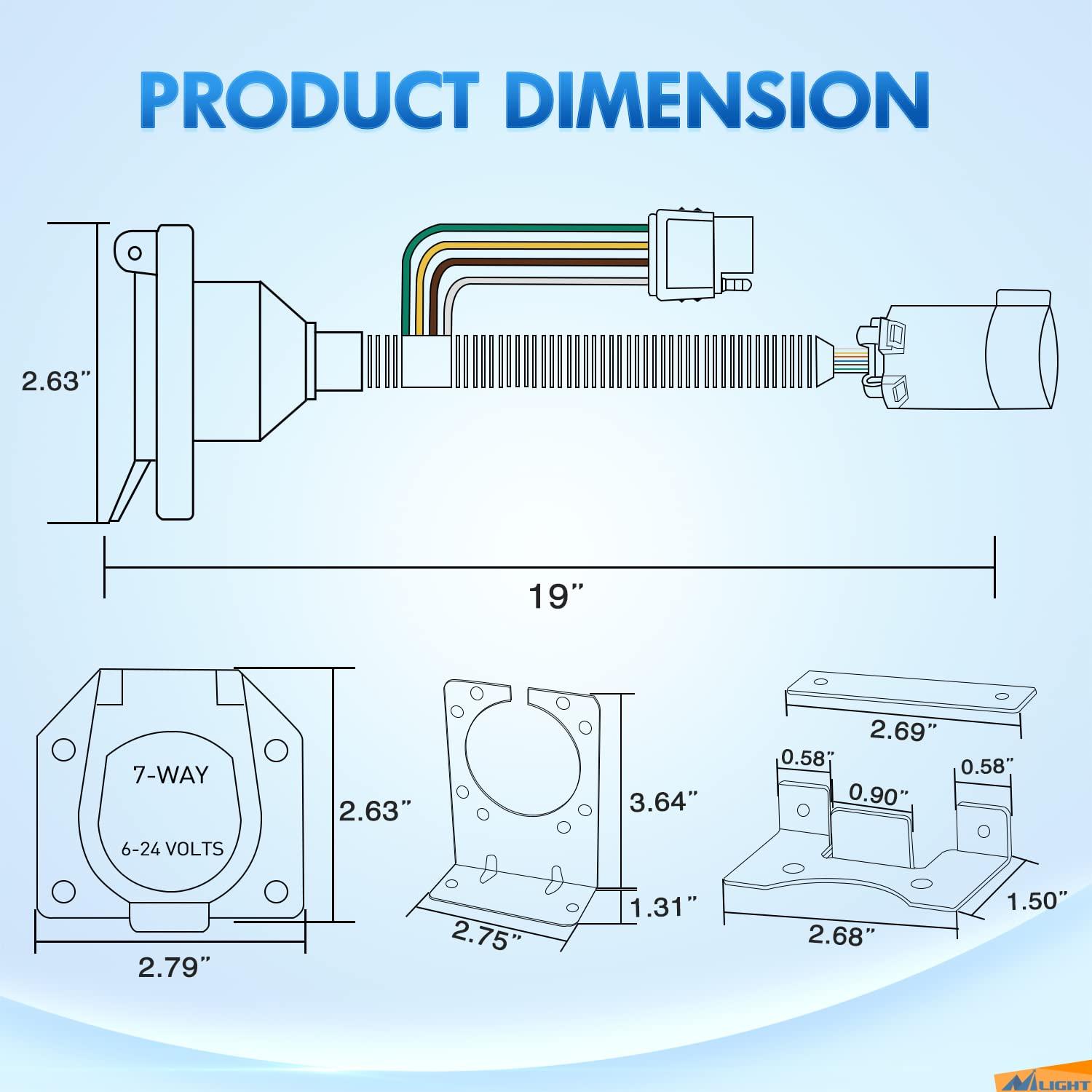 imageNilight 4Way Flat to 7Way Round RV Blade Adapter Plug 4 Pin to 7 Pin Vehicle Side Trailer Light Adapter with Extra Output Wire Tow Hitch Wire Adapter 7 Way Car End with mounting BracketUSCAR 7Pin to 74Pin Trailer Adapter