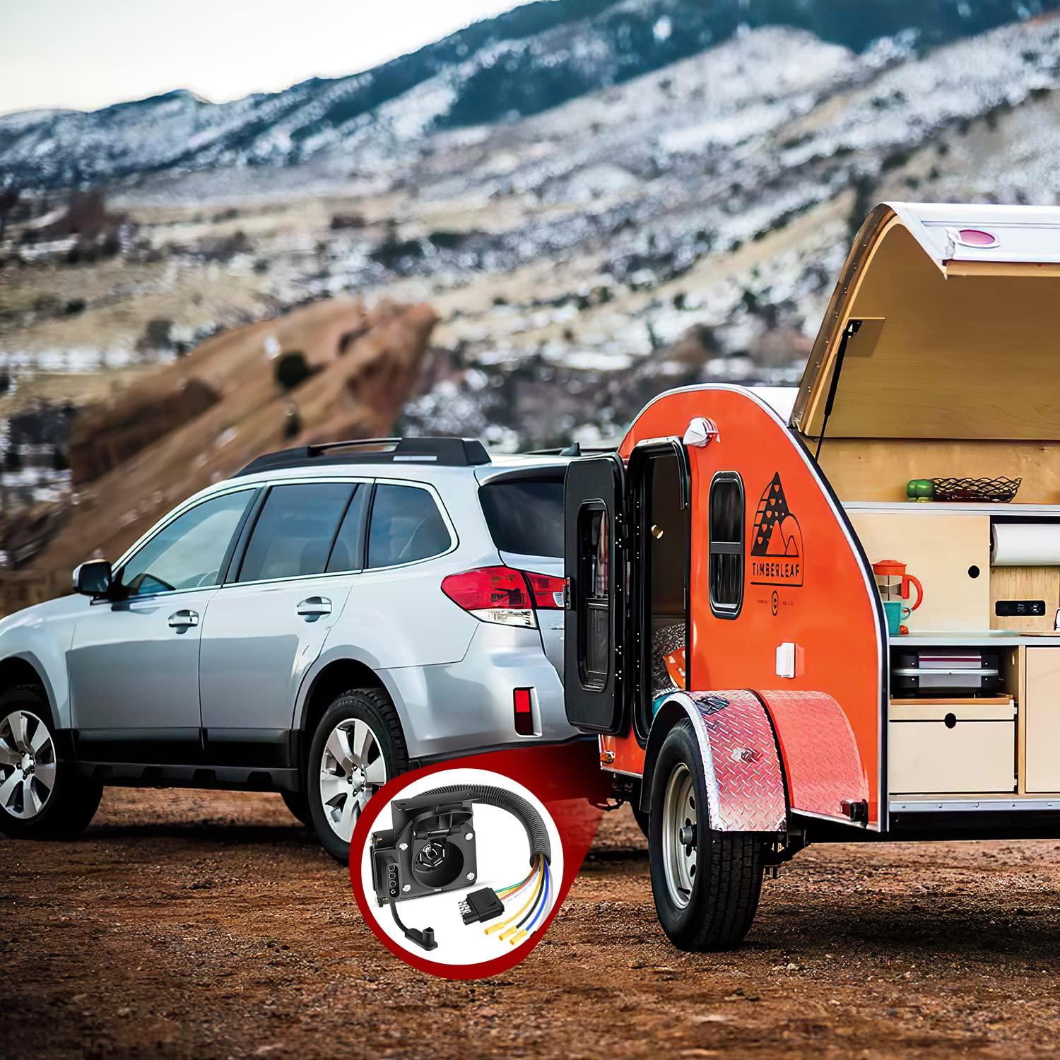 imageNilight 4Way Flat to 7Way Round RV Blade Adapter Plug 4 Pin to 7 Pin Vehicle Side Trailer Light Adapter with Extra Output Wire Tow Hitch Wire Adapter 7 Way Car End with mounting BracketDual Output 4 Way to 7 Way Trailer Adapter