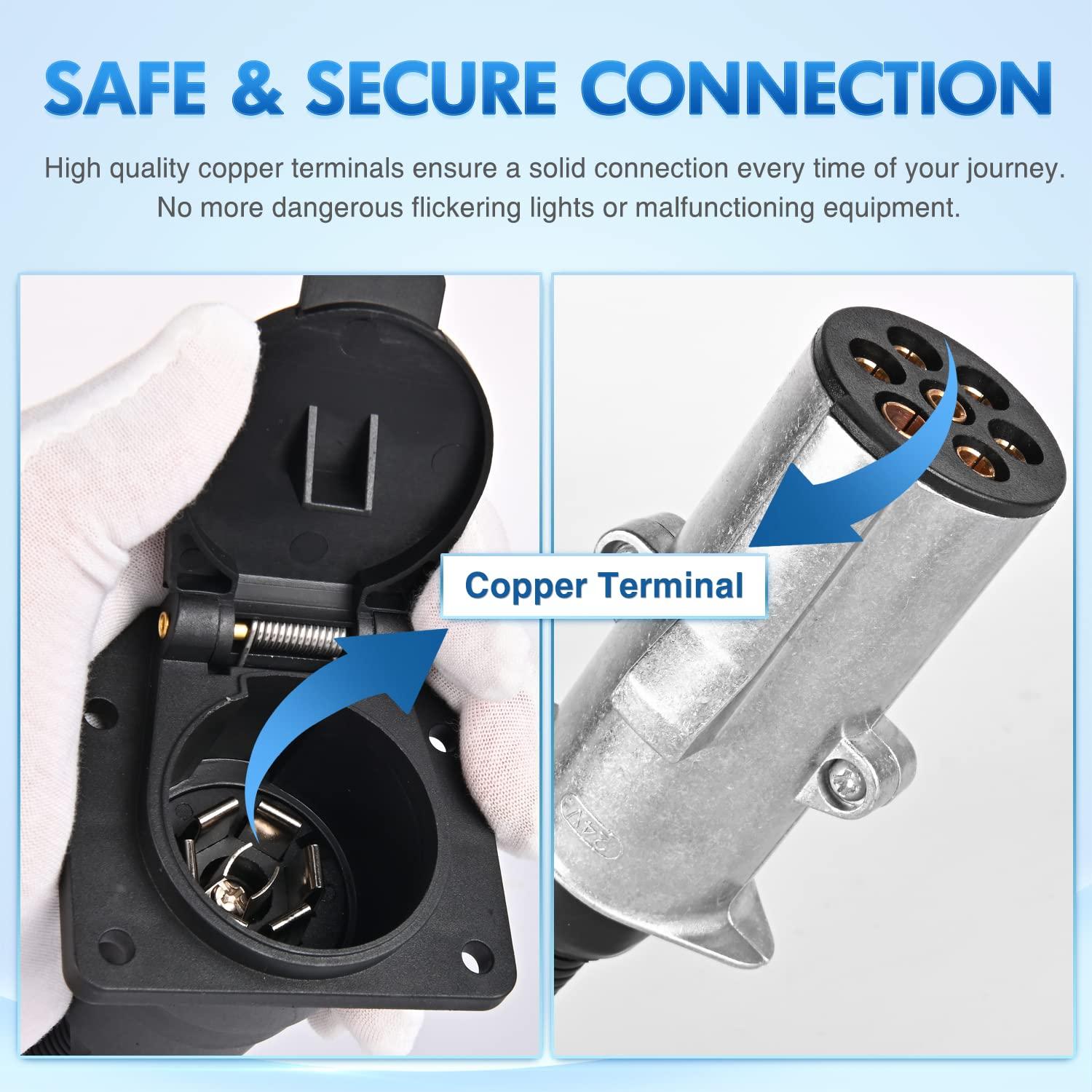 imageNilight 4Way Flat to 7Way Round RV Blade Adapter Plug 4 Pin to 7 Pin Vehicle Side Trailer Light Adapter with Extra Output Wire Tow Hitch Wire Adapter 7 Way Car End with mounting Bracket7Pin to 7Way RV Trailer Adapter