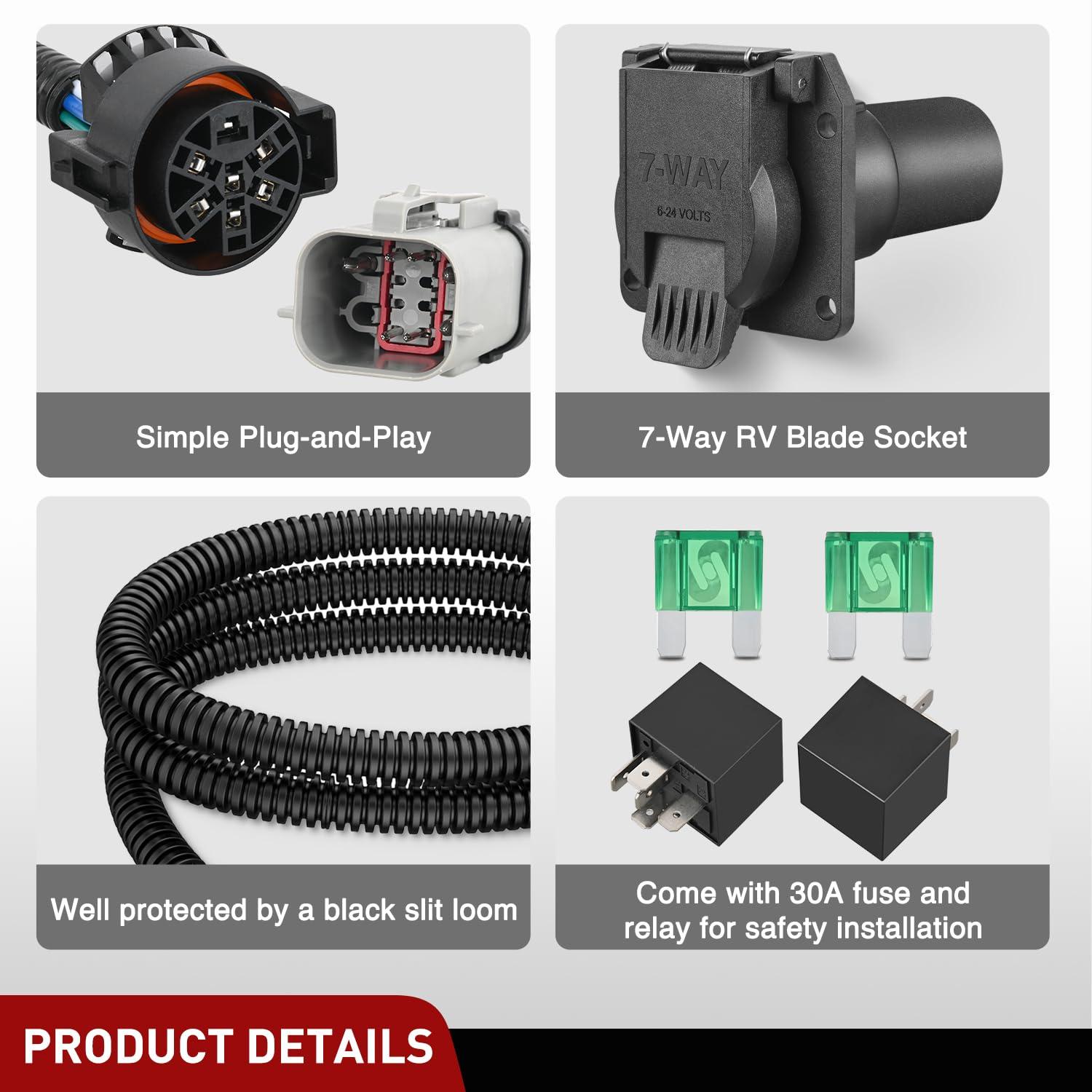 imageNilight 4Way Flat to 7Way Round RV Blade Adapter Plug 4 Pin to 7 Pin Vehicle Side Trailer Light Adapter with Extra Output Wire Tow Hitch Wire Adapter 7 Way Car End with mounting Bracket19992001 Ford F250F550 Trailer Harness