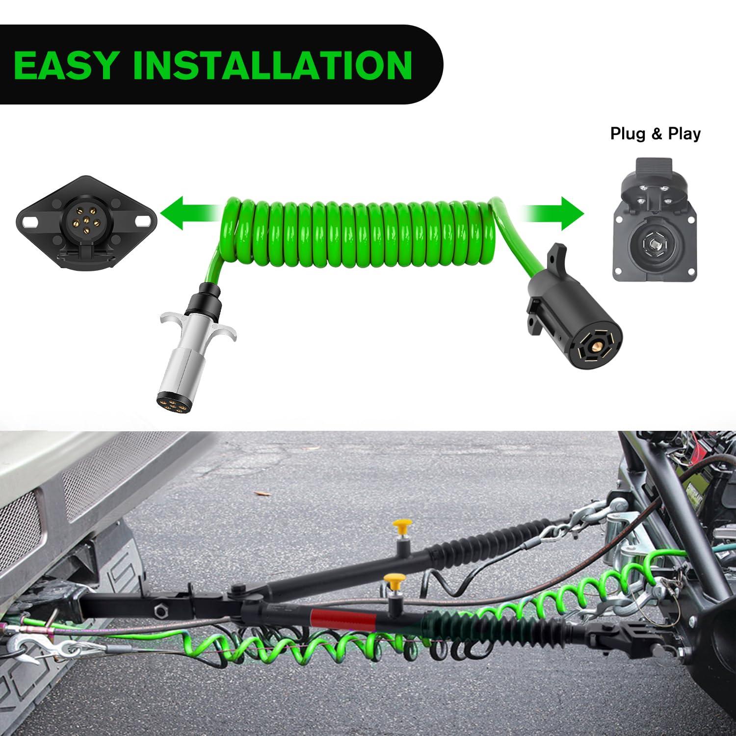 imageNilight 4Way Flat to 7Way Round RV Blade Adapter Plug 4 Pin to 7 Pin Vehicle Side Trailer Light Adapter with Extra Output Wire Tow Hitch Wire Adapter 7 Way Car End with mounting BracketGreen 7 Pin to 6 Pin Trailer Wiring Harness