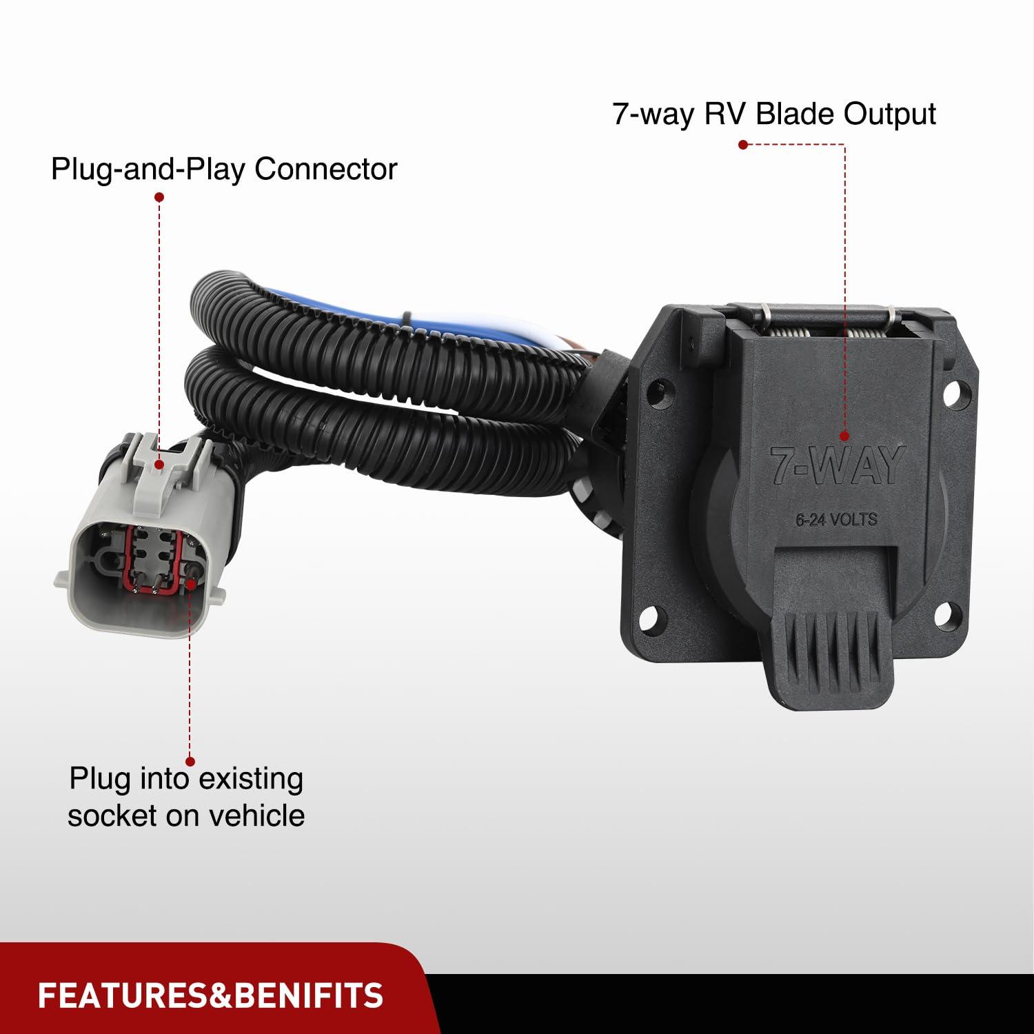 imageNilight 4Way Flat to 7Way Round RV Blade Adapter Plug 4 Pin to 7 Pin Vehicle Side Trailer Light Adapter with Extra Output Wire Tow Hitch Wire Adapter 7 Way Car End with mounting Bracket19992001 Ford F250F550 Trailer Harness
