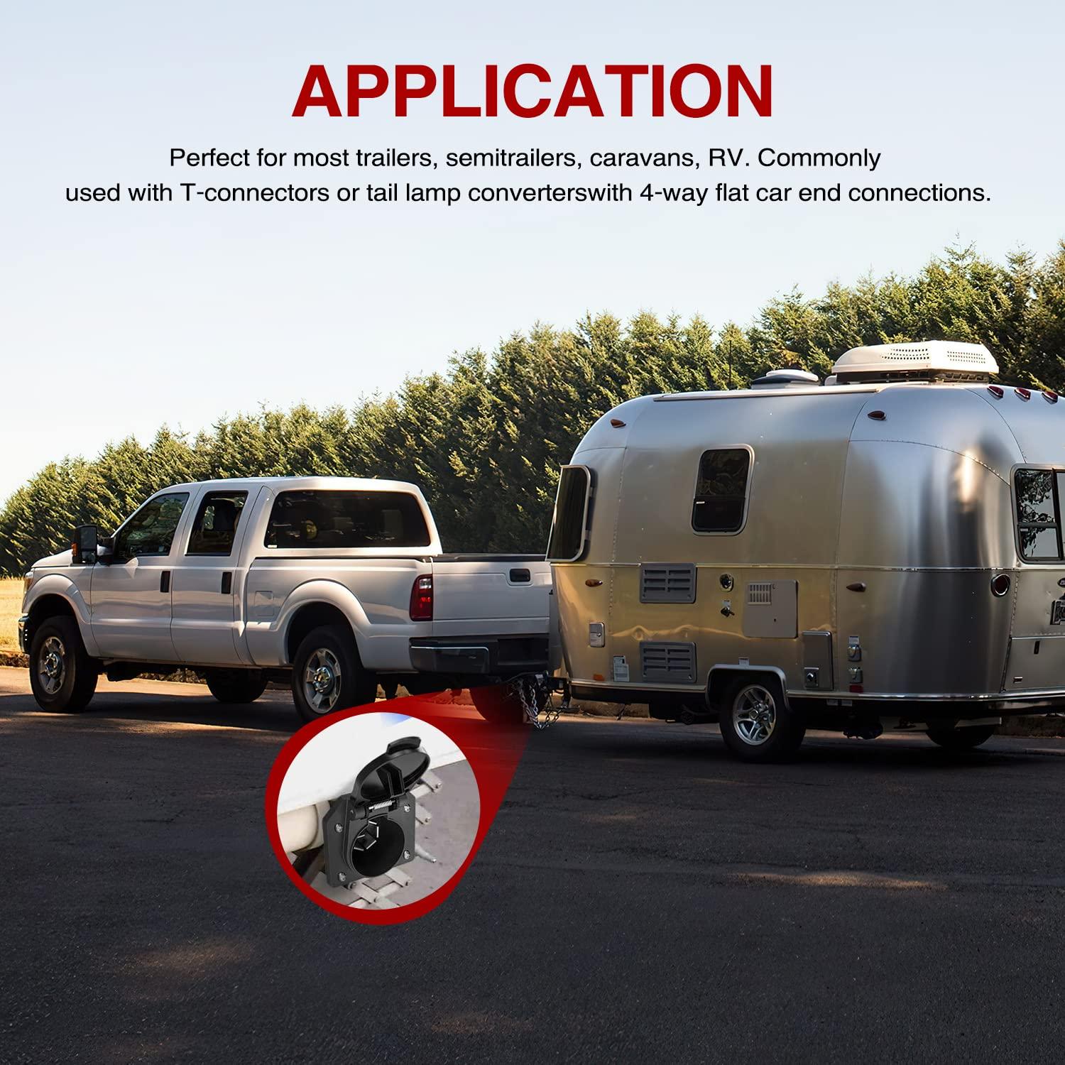 imageNilight 4Way Flat to 7Way Round RV Blade Adapter Plug 4 Pin to 7 Pin Vehicle Side Trailer Light Adapter with Extra Output Wire Tow Hitch Wire Adapter 7 Way Car End with mounting Bracket4Way to 7Way Adapter