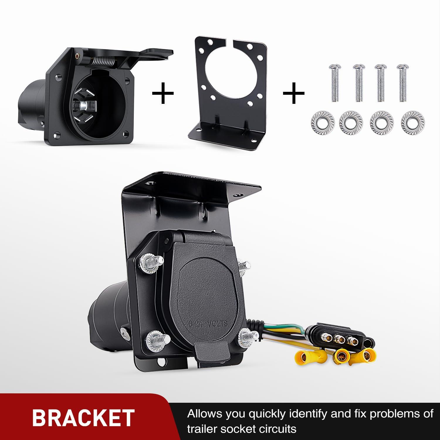 imageNilight 4Way Flat to 7Way Round RV Blade Adapter Plug 4 Pin to 7 Pin Vehicle Side Trailer Light Adapter with Extra Output Wire Tow Hitch Wire Adapter 7 Way Car End with mounting Bracket4Way to 7Way Trailer Adapter