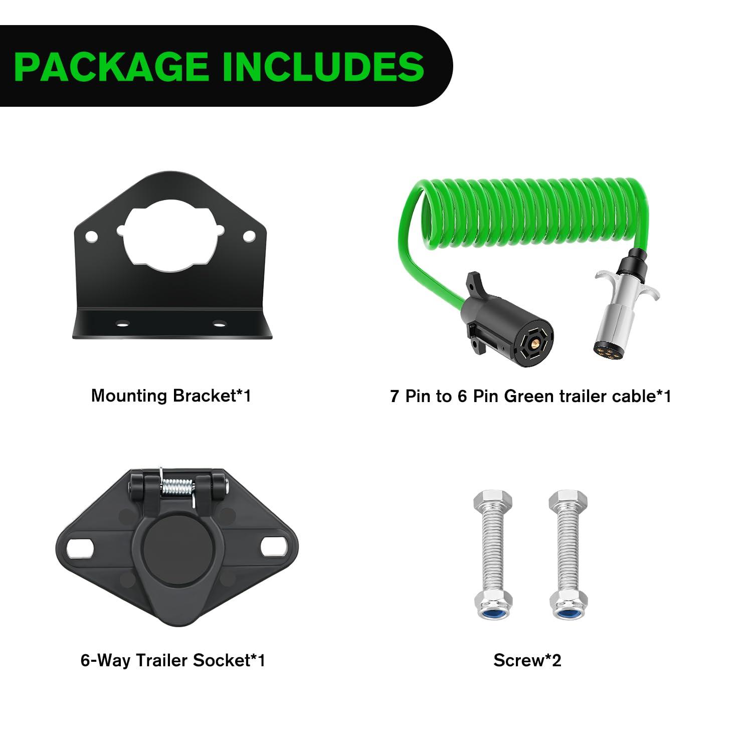 imageNilight 4Way Flat to 7Way Round RV Blade Adapter Plug 4 Pin to 7 Pin Vehicle Side Trailer Light Adapter with Extra Output Wire Tow Hitch Wire Adapter 7 Way Car End with mounting BracketGreen 7 Pin to 6 Pin Trailer Wiring Harness