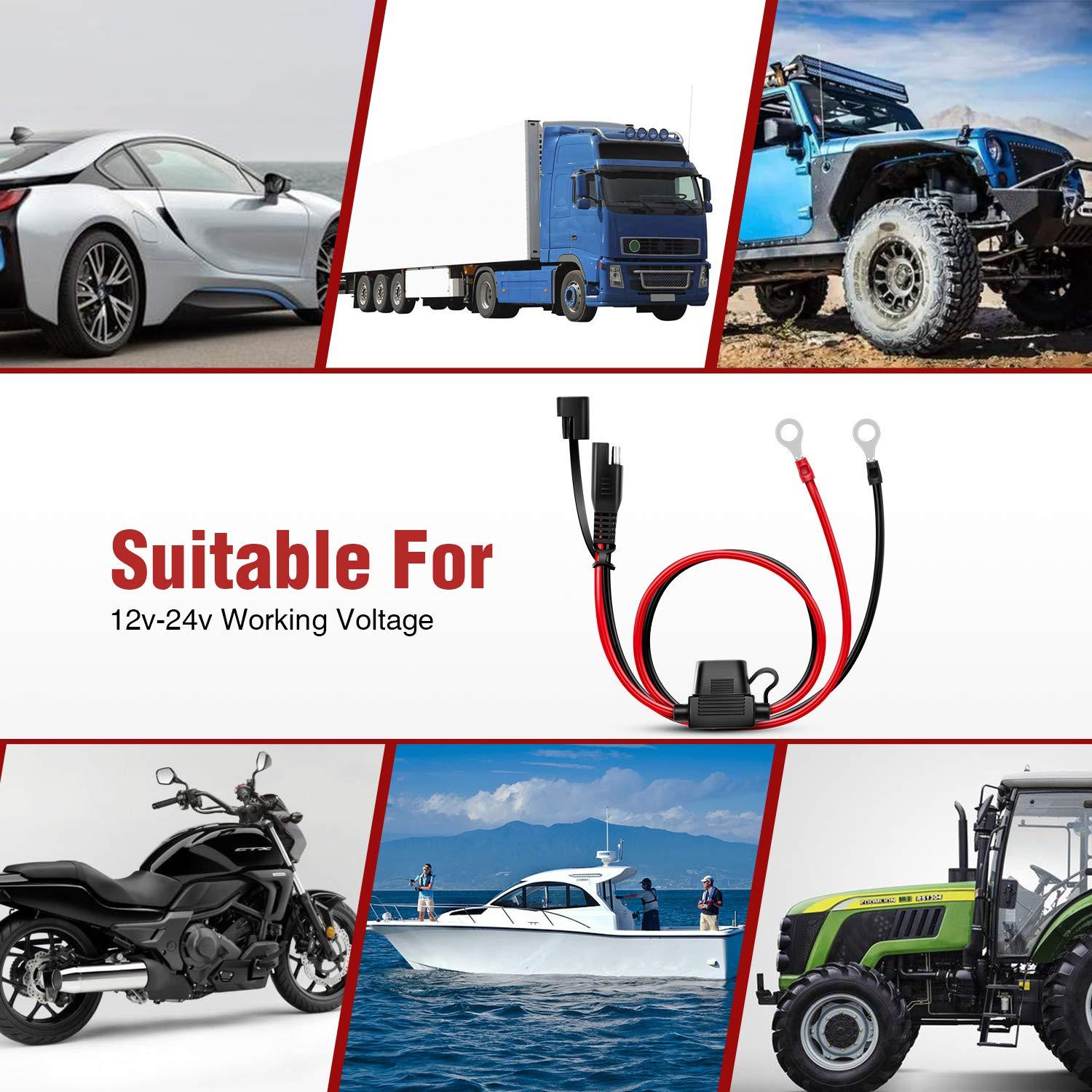 imageNilight 50037R 12FT Cable DC Extension Cord 16AWG 2 Pin Wire Harness with 12V24V Quick ConnectDisconnect SAE Connector with Dust Cap 2 Years Warranty Red black2FT SAE to O Ring Harness