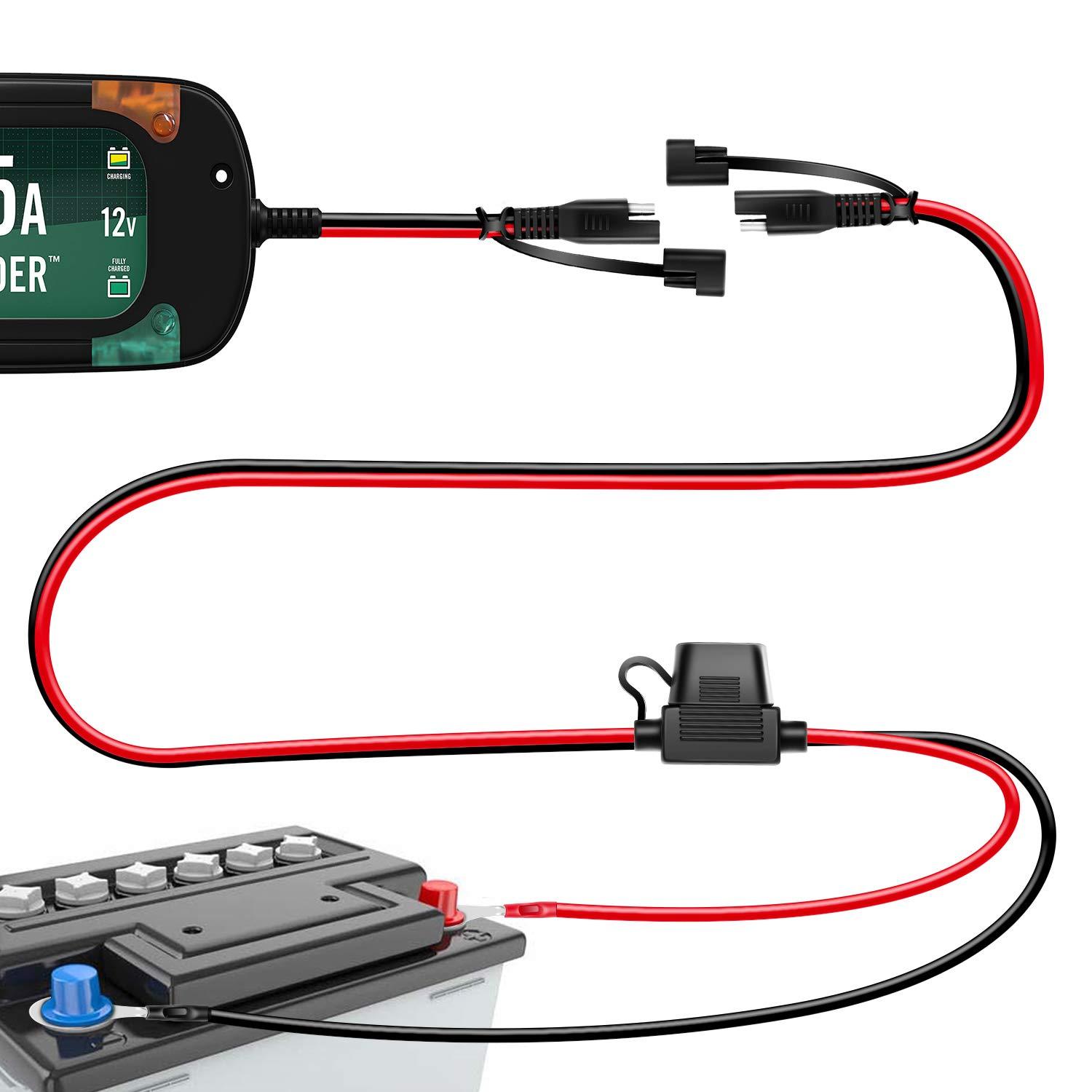 imageNilight 50037R 12FT Cable DC Extension Cord 16AWG 2 Pin Wire Harness with 12V24V Quick ConnectDisconnect SAE Connector with Dust Cap 2 Years Warranty Red black2FT SAE to O Ring Harness