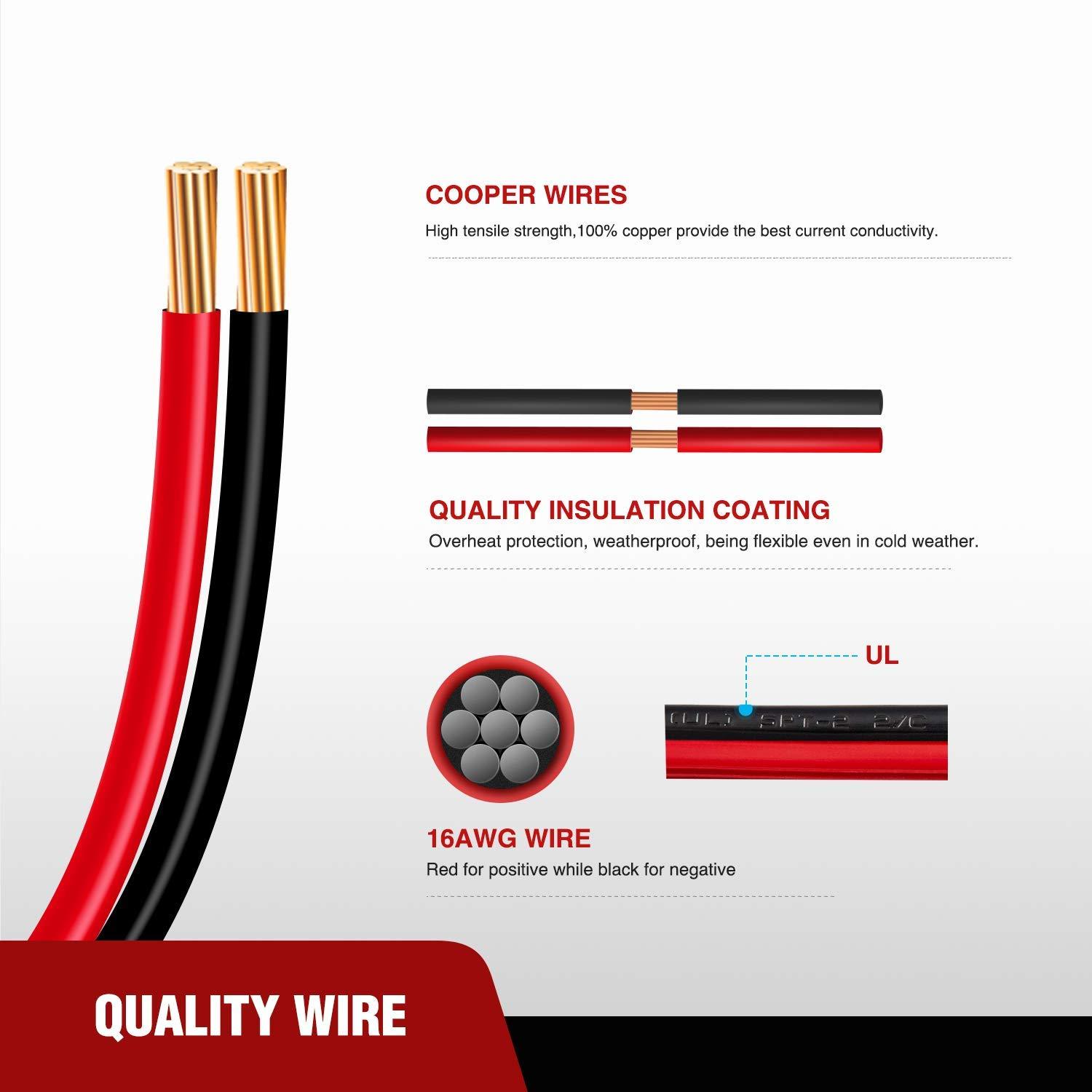 imageNilight 50037R 12FT Cable DC Extension Cord 16AWG 2 Pin Wire Harness with 12V24V Quick ConnectDisconnect SAE Connector with Dust Cap 2 Years Warranty Red black2Pcs 12FT SAE Extension Cable