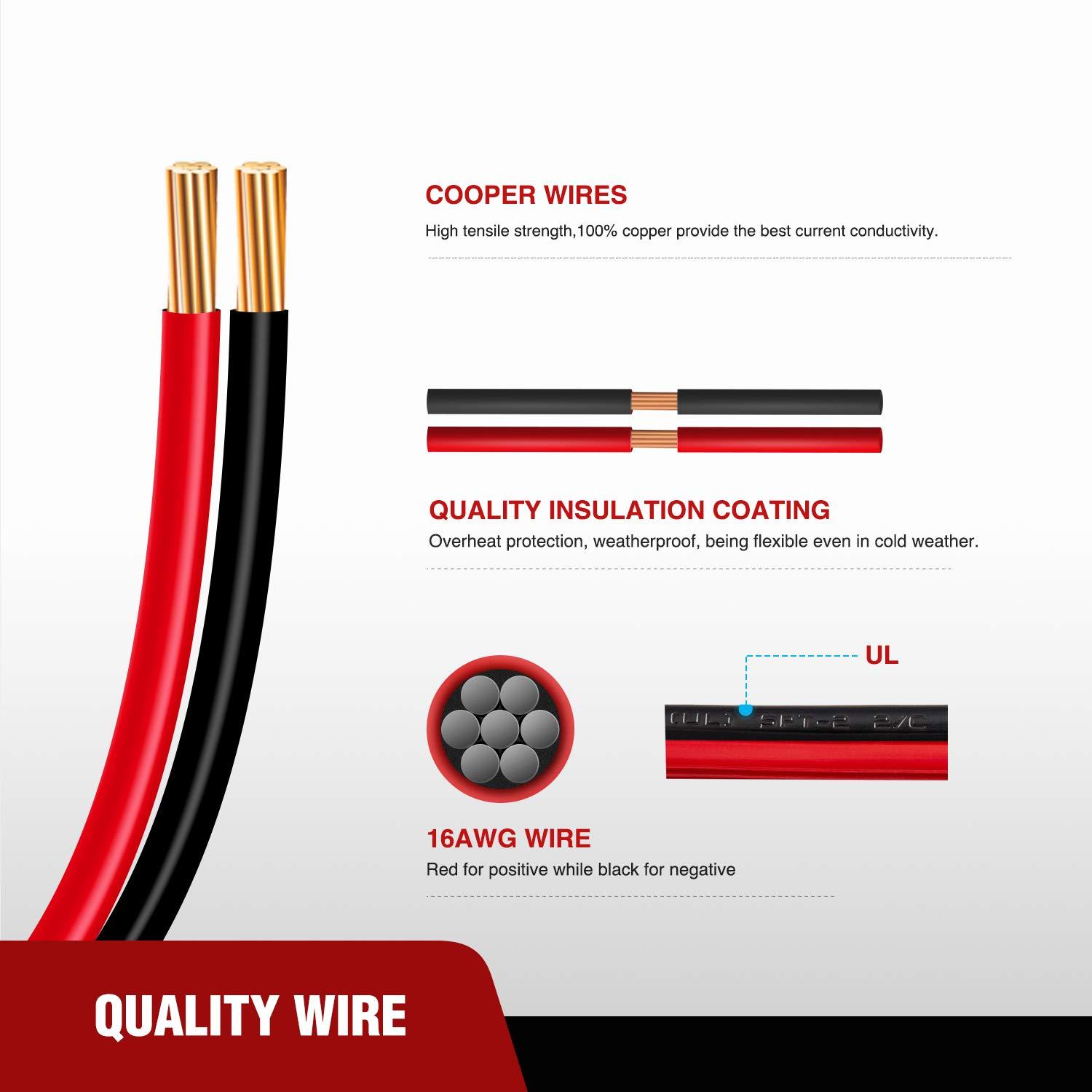 imageNilight 50037R 12FT Cable DC Extension Cord 16AWG 2 Pin Wire Harness with 12V24V Quick ConnectDisconnect SAE Connector with Dust Cap 2 Years Warranty Red black12FT SAE Extension Cord