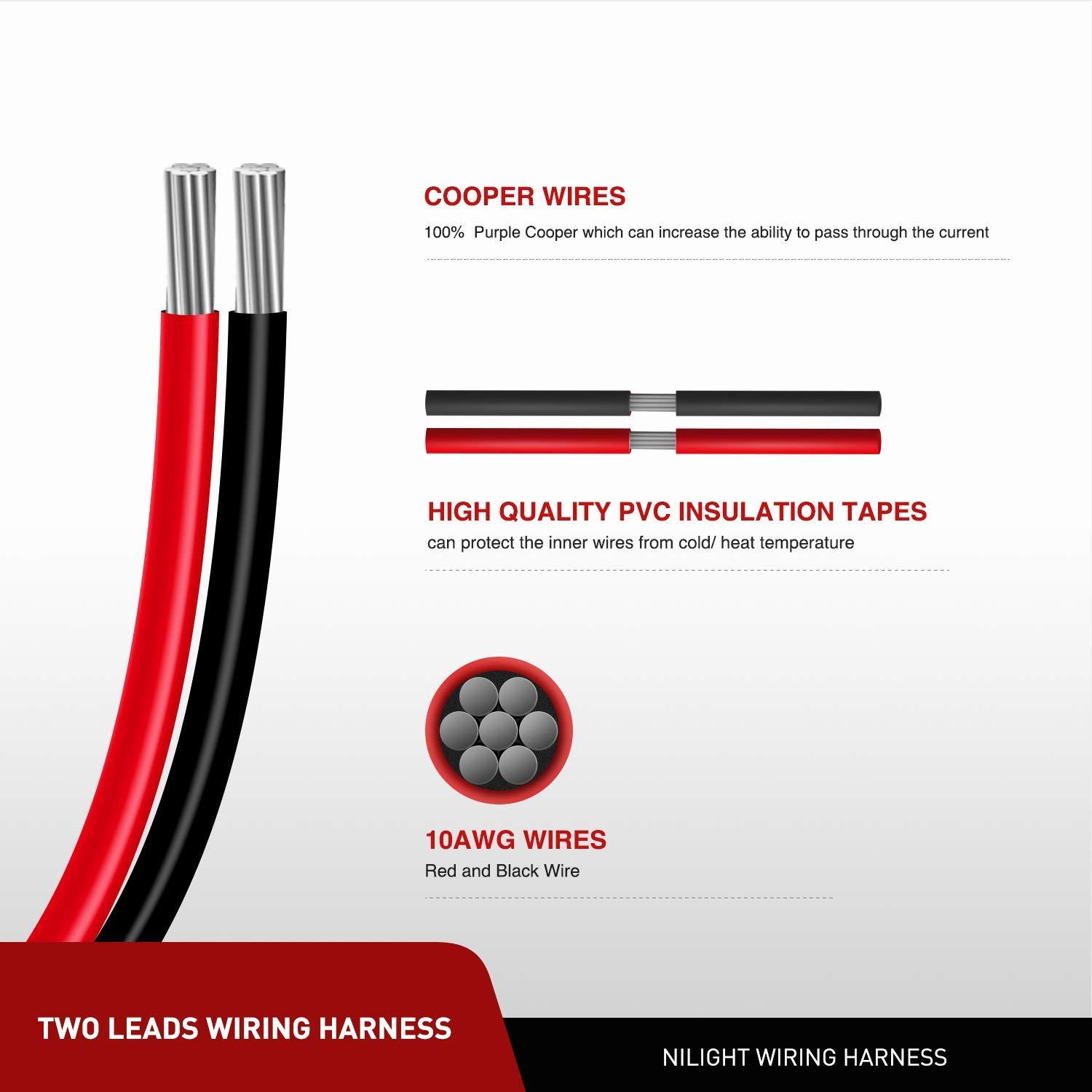 imageNilight 50037R 12FT Cable DC Extension Cord 16AWG 2 Pin Wire Harness with 12V24V Quick ConnectDisconnect SAE Connector with Dust Cap 2 Years Warranty Red black12 SAE Disconnect 10AWG