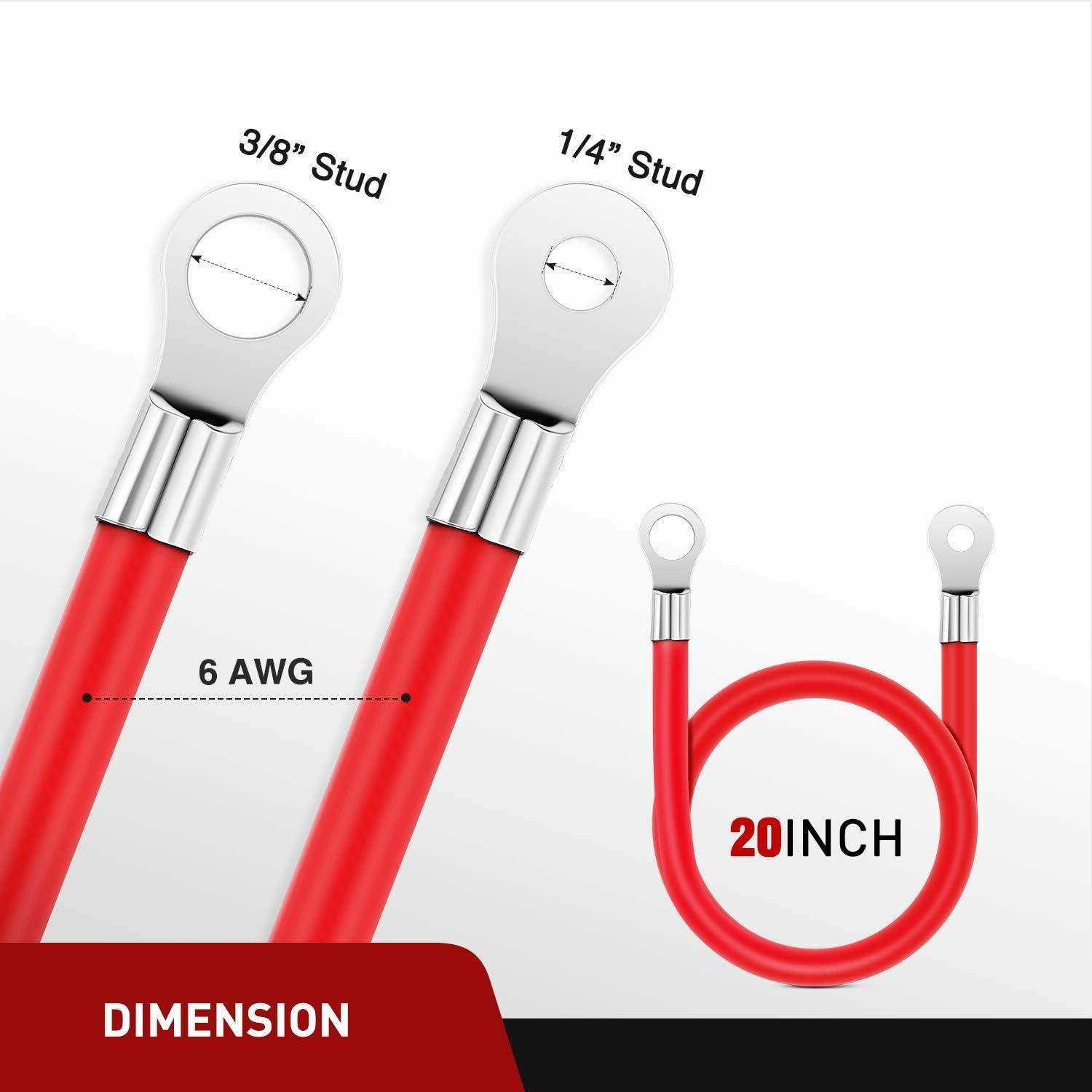 imageNilight 6 AWG 20 Inch Each Battery Power Inverter Cables wTinned Wire Terminals Red Black 38 Inch Lugs Copper Parallel OxygenFree Wires for Solar Motorcycle Automotive Cars