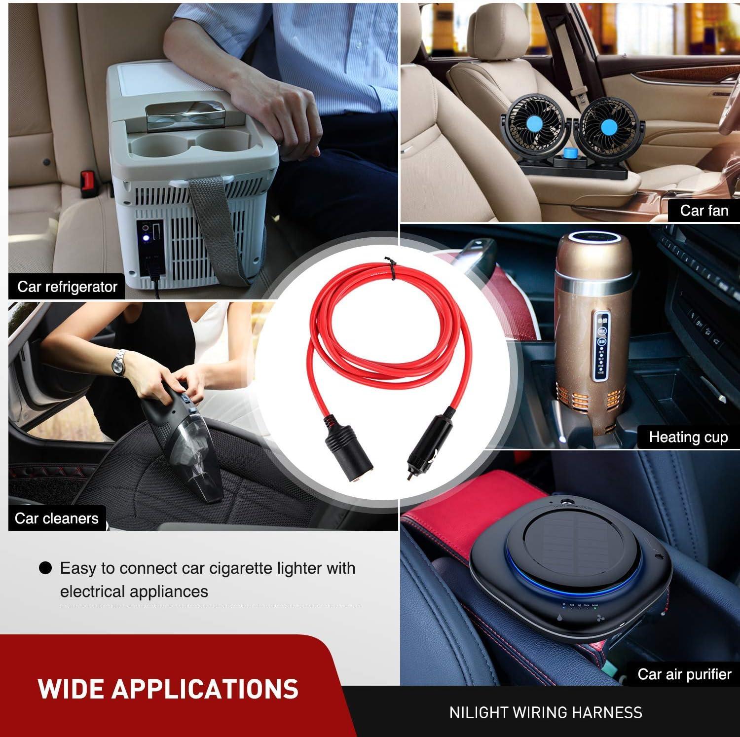 imageNilight Cigarette Lighter Extension Cord Cable Heavy Duty 6ft 12V24V Car Charger with Cigarette Lighter Plug Cigarette Lighter Socket2 Years Warranty14ft Cigarette Lighter Red