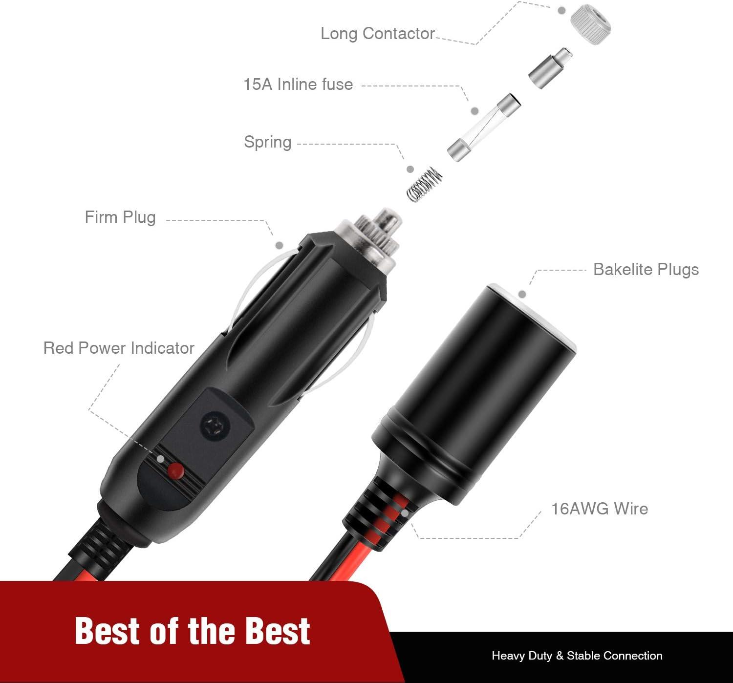 imageNilight Cigarette Lighter Extension Cord Cable Heavy Duty 6ft 12V24V Car Charger with Cigarette Lighter Plug Cigarette Lighter Socket2 Years Warranty1 to 2 Cigarette Lighter Splitter