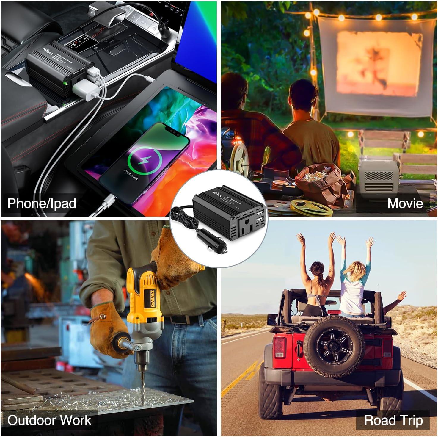 imageNilight Cigarette Lighter Extension Cord Cable Heavy Duty 6ft 12V24V Car Charger with Cigarette Lighter Plug Cigarette Lighter Socket2 Years Warranty150W USB2 110V Outlet