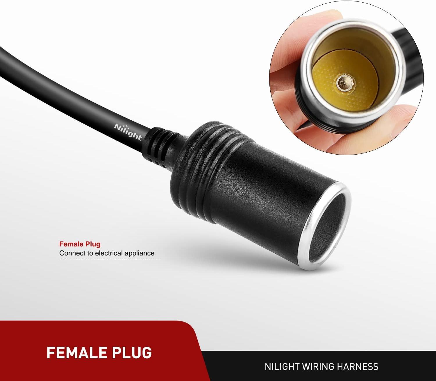 imageNilight Cigarette Lighter Extension Cord Cable Heavy Duty 6ft 12V24V Car Charger with Cigarette Lighter Plug Cigarette Lighter Socket2 Years Warranty14ft Cigarette Lighter Black