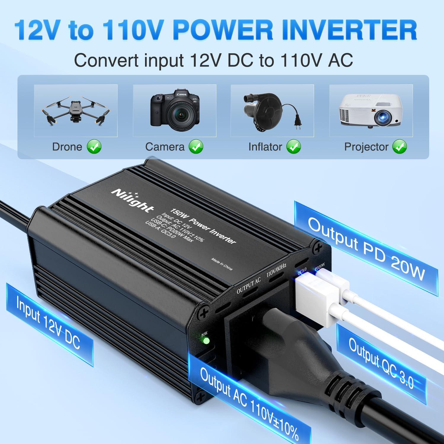 imageNilight Cigarette Lighter Extension Cord Cable Heavy Duty 6ft 12V24V Car Charger with Cigarette Lighter Plug Cigarette Lighter Socket2 Years Warranty150W USBPD 110V Outlet