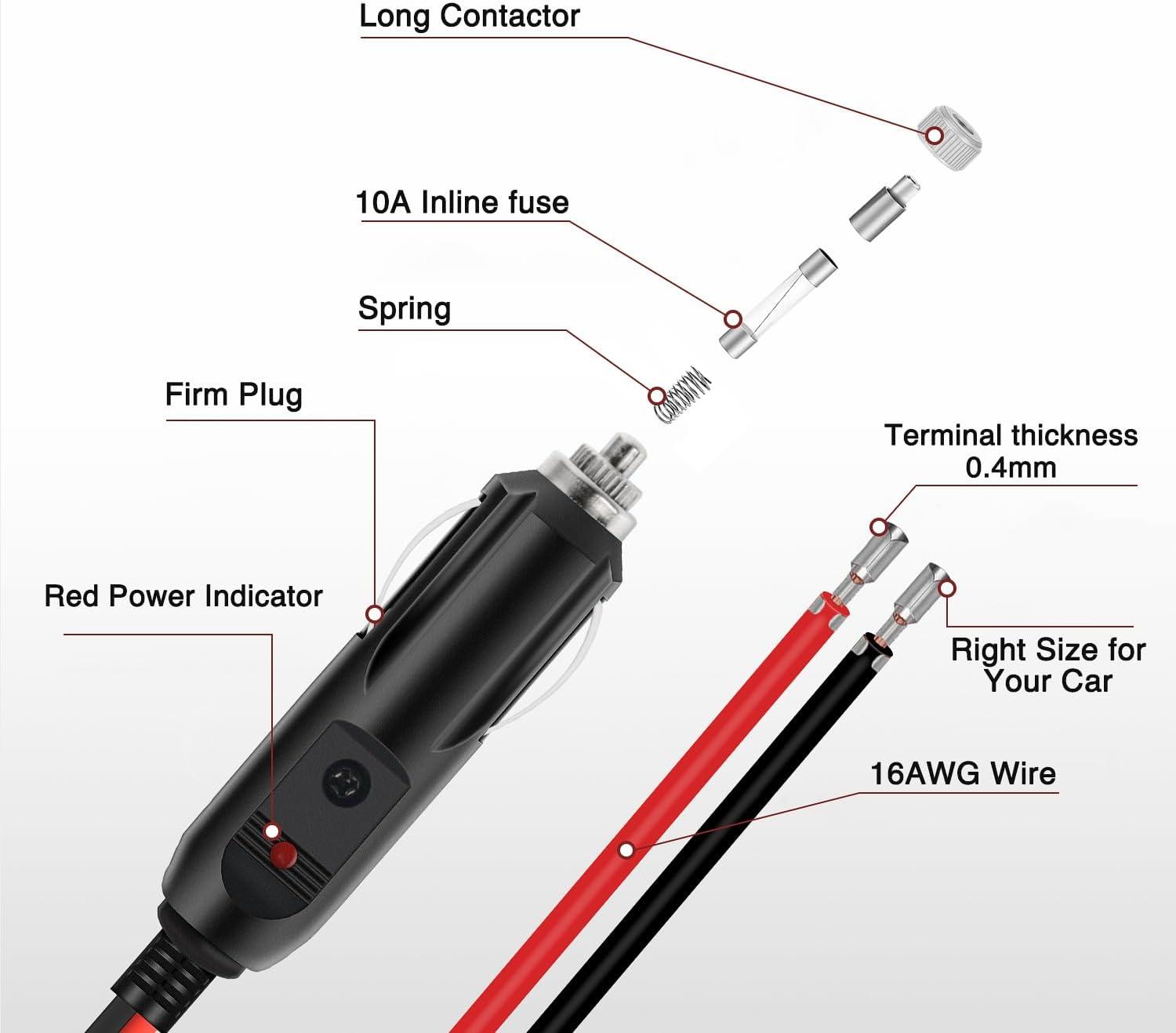 imageNilight Cigarette Lighter Extension Cord Cable Heavy Duty 6ft 12V24V Car Charger with Cigarette Lighter Plug Cigarette Lighter Socket2 Years Warranty2 Pack Male Plug