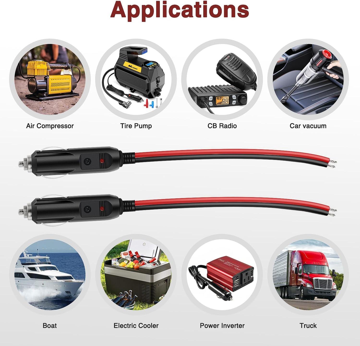 imageNilight Cigarette Lighter Extension Cord Cable Heavy Duty 6ft 12V24V Car Charger with Cigarette Lighter Plug Cigarette Lighter Socket2 Years Warranty2 Pack Male Plug