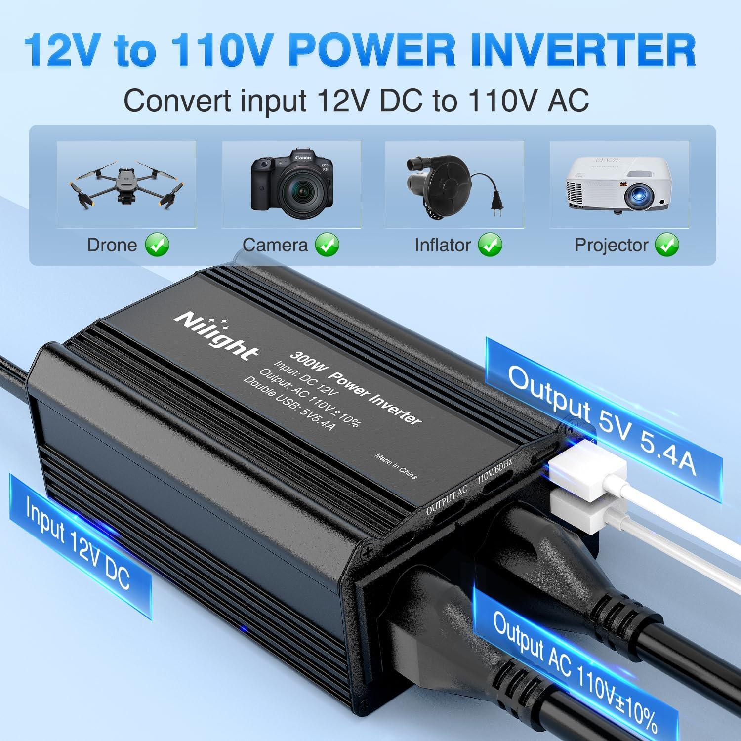 imageNilight Cigarette Lighter Extension Cord Cable Heavy Duty 6ft 12V24V Car Charger with Cigarette Lighter Plug Cigarette Lighter Socket2 Years Warranty300W USB2 110V Outlet2