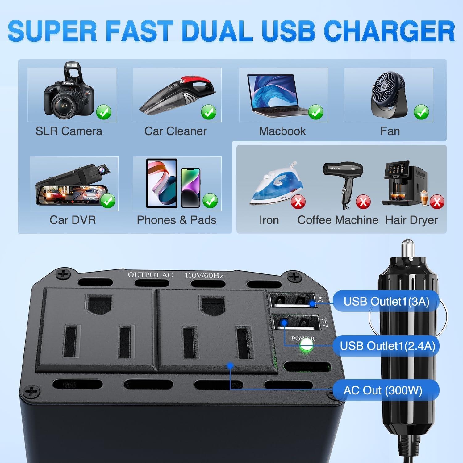 imageNilight Cigarette Lighter Extension Cord Cable Heavy Duty 6ft 12V24V Car Charger with Cigarette Lighter Plug Cigarette Lighter Socket2 Years Warranty300W USB2 110V Outlet2