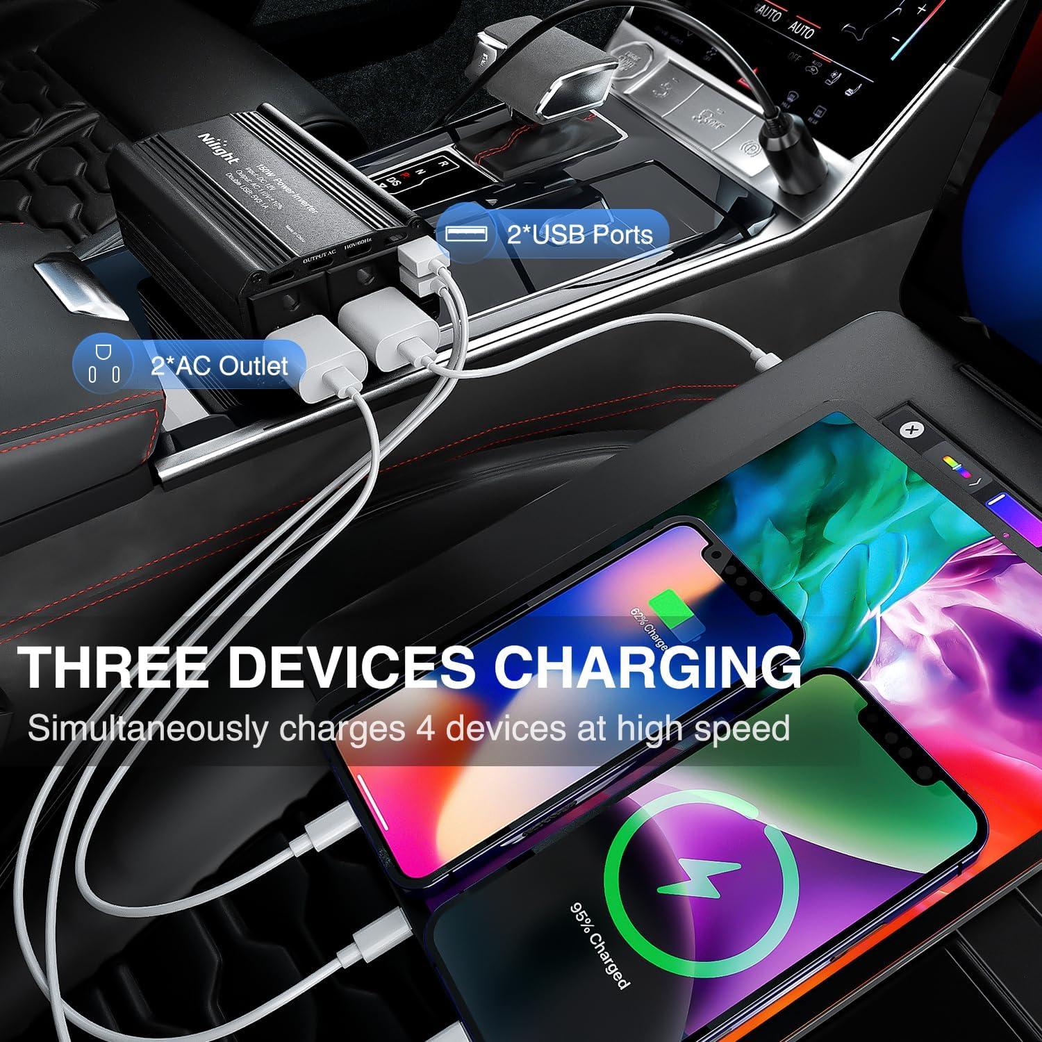 imageNilight Cigarette Lighter Extension Cord Cable Heavy Duty 6ft 12V24V Car Charger with Cigarette Lighter Plug Cigarette Lighter Socket2 Years Warranty300W USB2 110V Outlet2