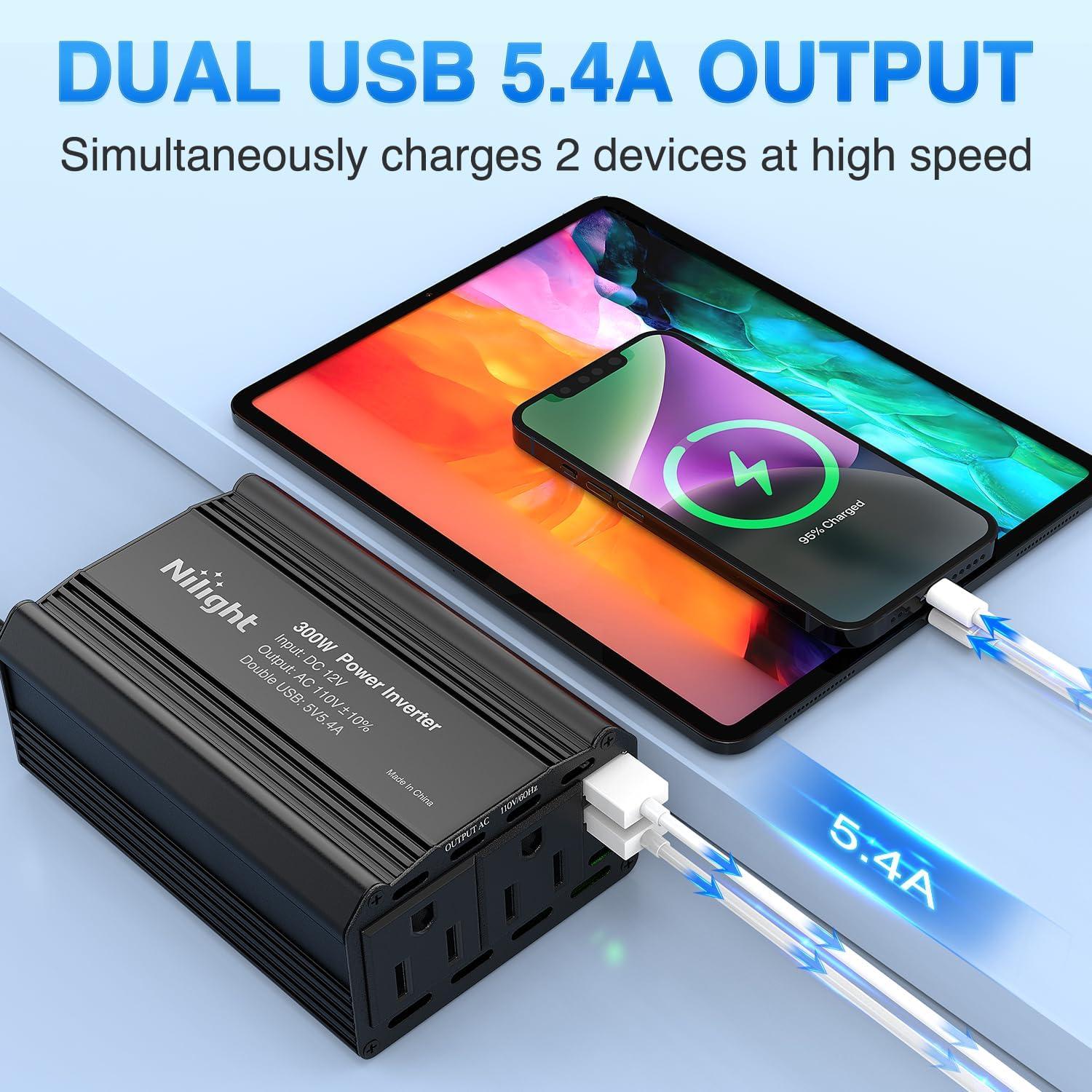 imageNilight Cigarette Lighter Extension Cord Cable Heavy Duty 6ft 12V24V Car Charger with Cigarette Lighter Plug Cigarette Lighter Socket2 Years Warranty300W USB2 110V Outlet2