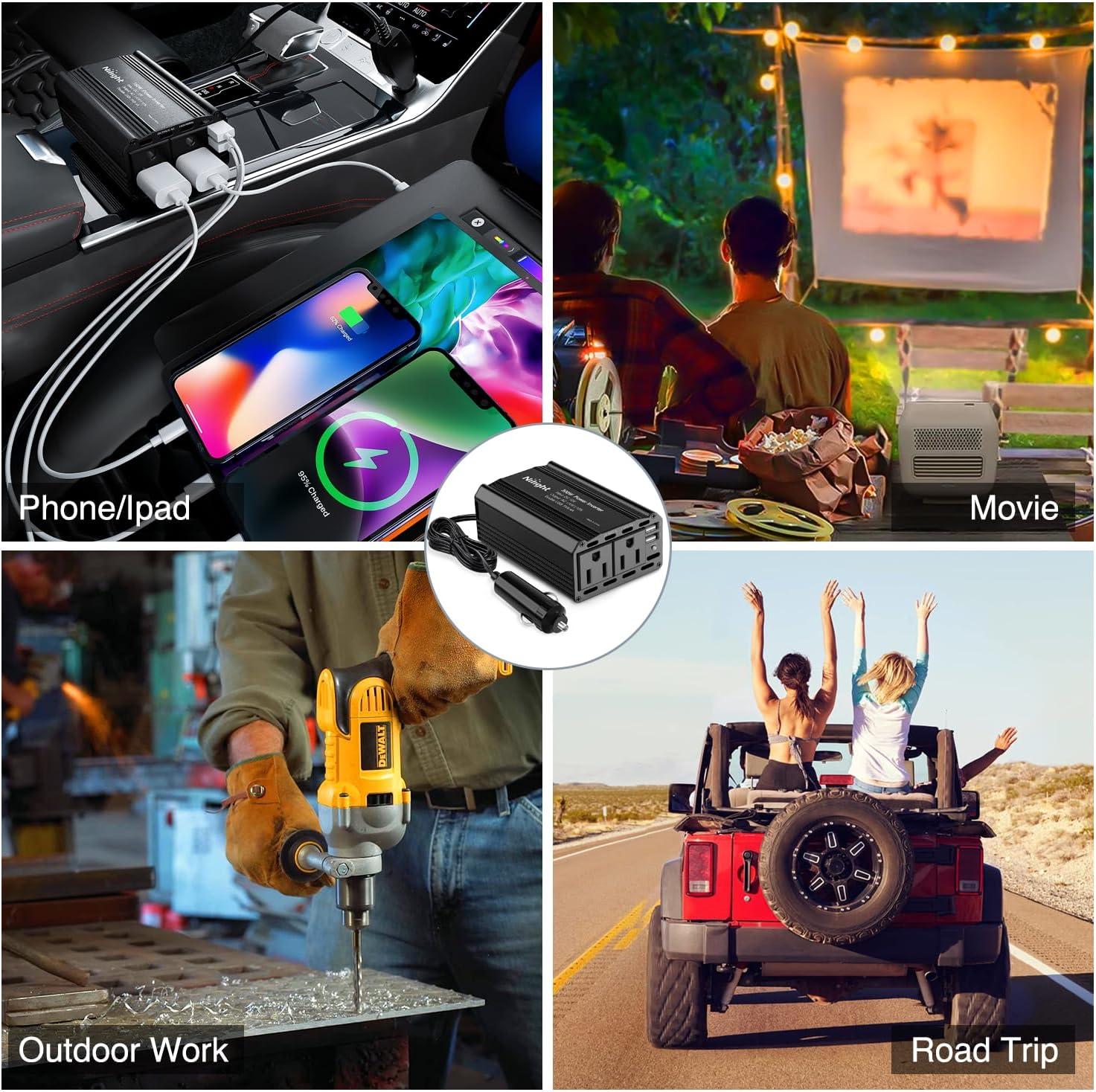 imageNilight Cigarette Lighter Extension Cord Cable Heavy Duty 6ft 12V24V Car Charger with Cigarette Lighter Plug Cigarette Lighter Socket2 Years Warranty300W USB2 110V Outlet2