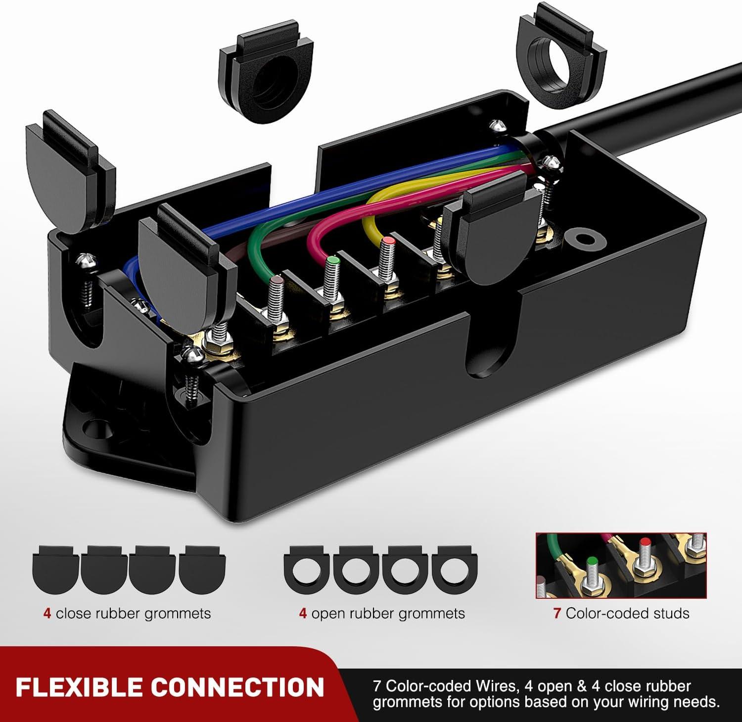 imageNilight Heavy Duty 7 Way Inline Trailer Plug 8 Feet Connector Cable 7Pin RV Round Extension Wiring Harness Weatherproof Junction Box for RV Towing Car12FT Trailer Wiring Harness