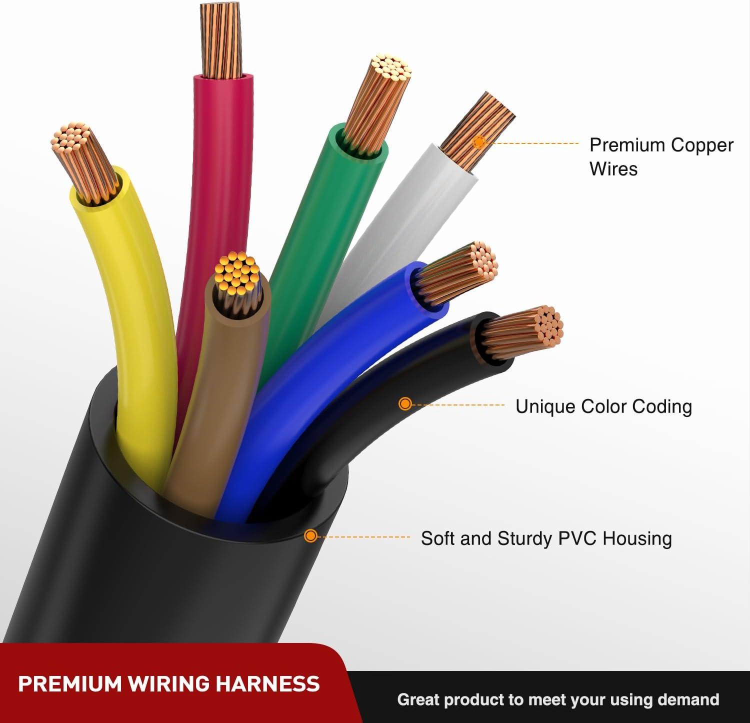 imageNilight Heavy Duty 7 Way Inline Trailer Plug 8 Feet Connector Cable 7Pin RV Round Extension Wiring Harness Weatherproof Junction Box for RV Towing Car16FT Trailer Wiring Harness