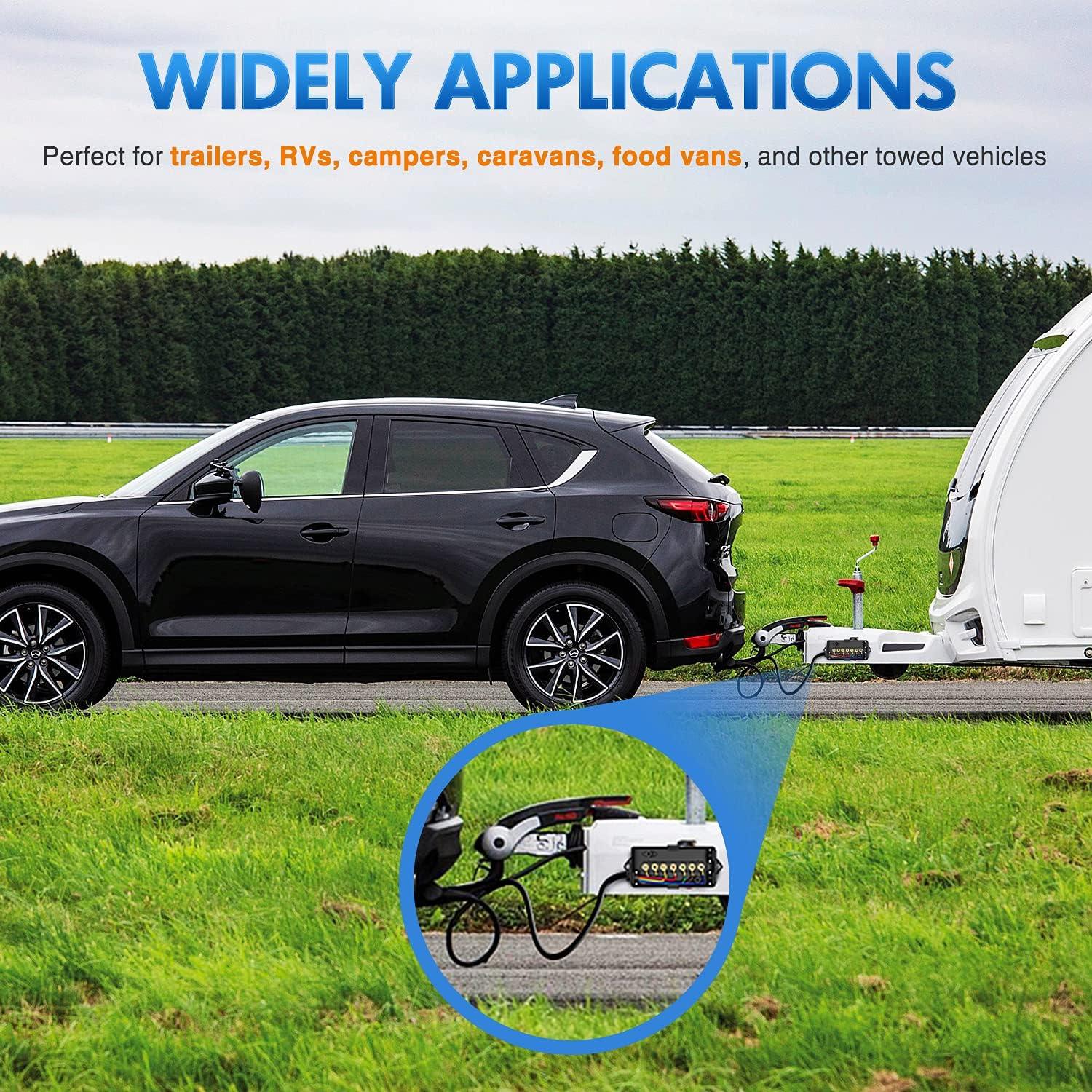 imageNilight Heavy Duty 7 Way Inline Trailer Plug 8 Feet Connector Cable 7Pin RV Round Extension Wiring Harness Weatherproof Junction Box for RV Towing Car8FT 7Way Trailer Plug with Junction Box