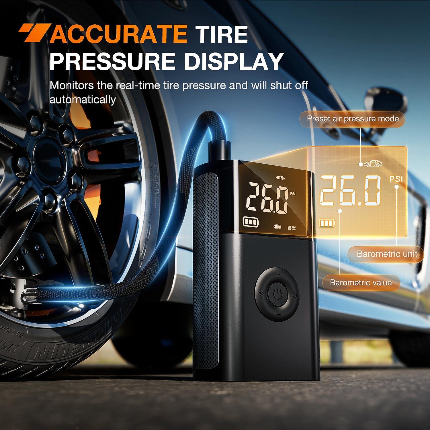 imageNilight Tire Inflator Air Compressor Portable Pump for 12V DC Car Tires with Digital Pressure Gauge 150PSI Auto LED Light Cars ATVs Bicycles2x Faster Tire Inflator