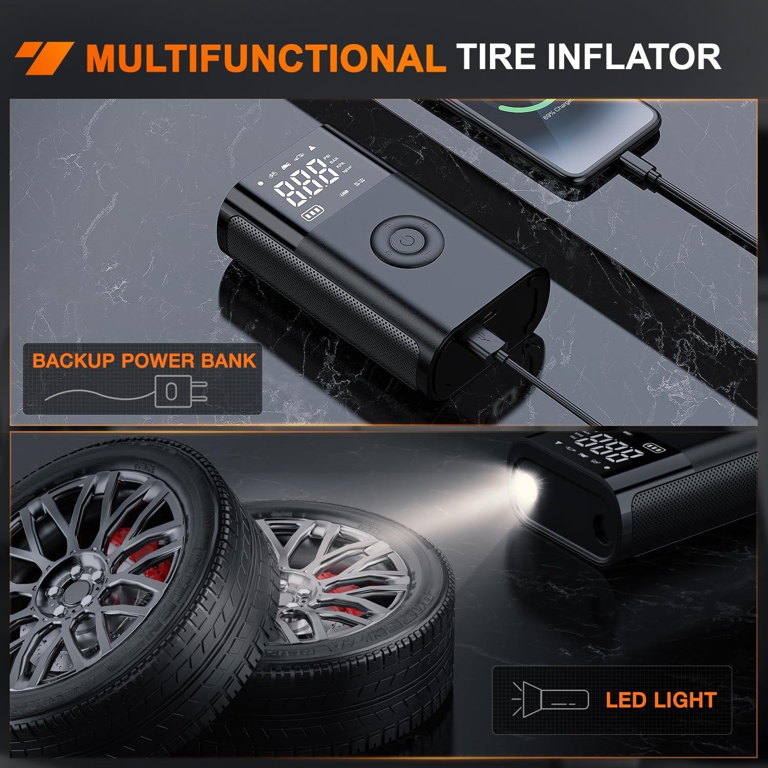 imageNilight Tire Inflator Air Compressor Portable Pump for 12V DC Car Tires with Digital Pressure Gauge 150PSI Auto LED Light Cars ATVs Bicycles2x Faster Tire Inflator