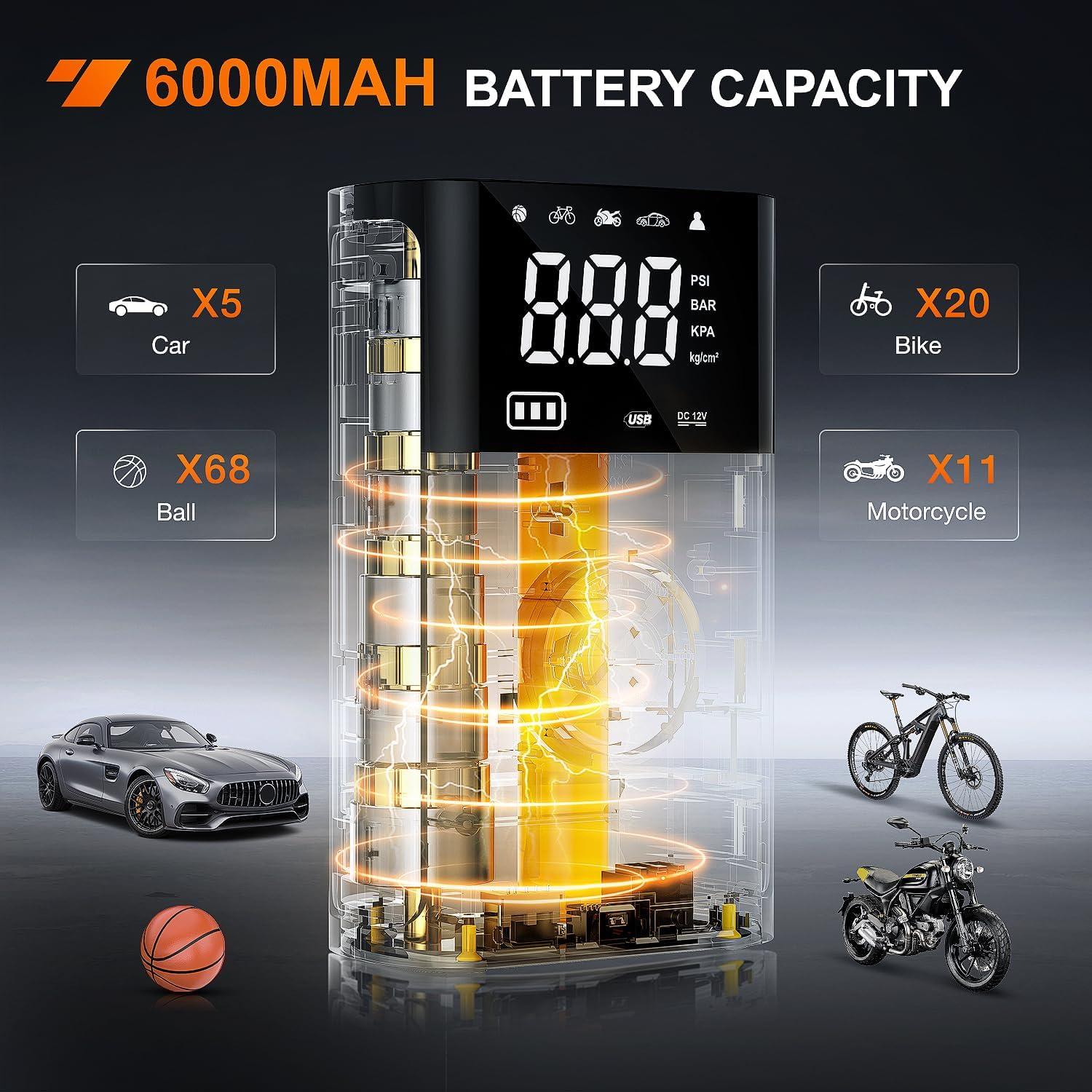 imageNilight Tire Inflator Air Compressor Portable Pump for 12V DC Car Tires with Digital Pressure Gauge 150PSI Auto LED Light Cars ATVs Bicycles2x Faster Tire Inflator