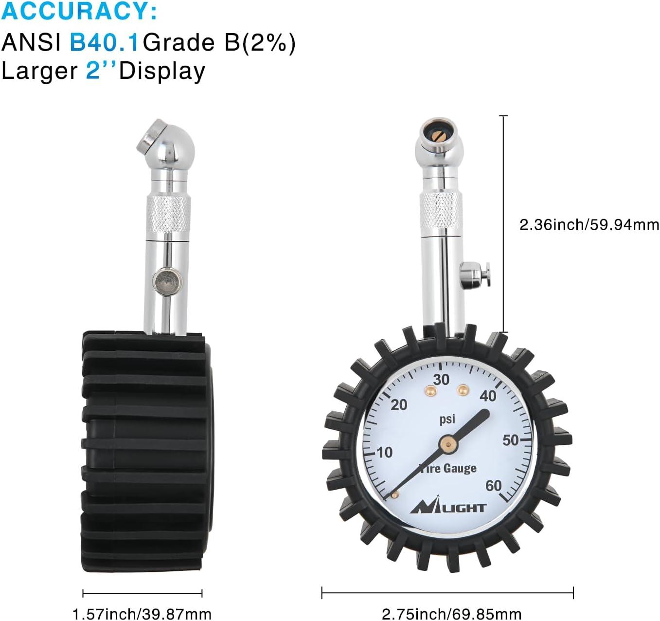 imageNilight Tire Inflator Air Compressor Portable Pump for 12V DC Car Tires with Digital Pressure Gauge 150PSI Auto LED Light Cars ATVs Bicycles60psi Tire Gauge