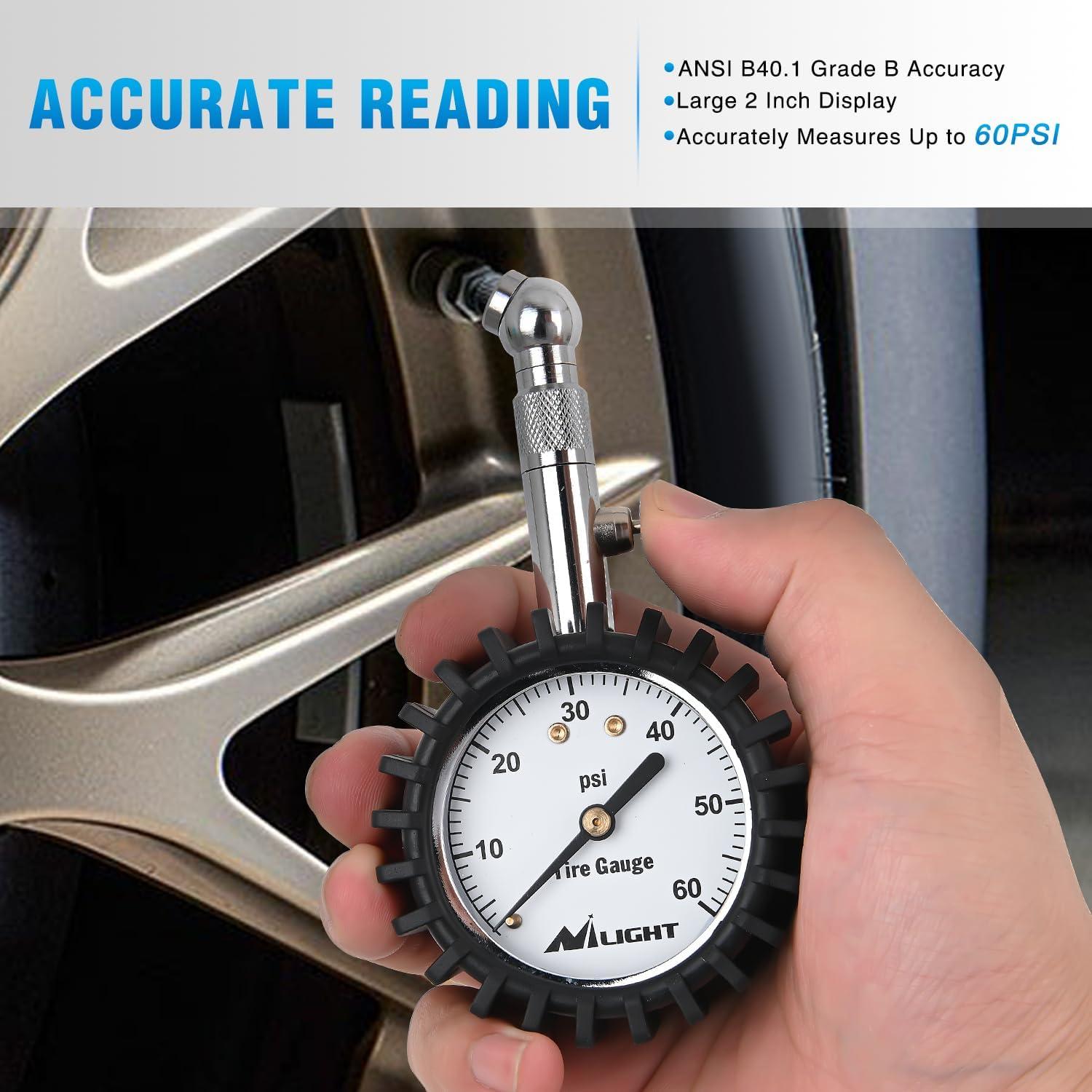 imageNilight Tire Inflator Air Compressor Portable Pump for 12V DC Car Tires with Digital Pressure Gauge 150PSI Auto LED Light Cars ATVs Bicycles60psi Tire Gauge