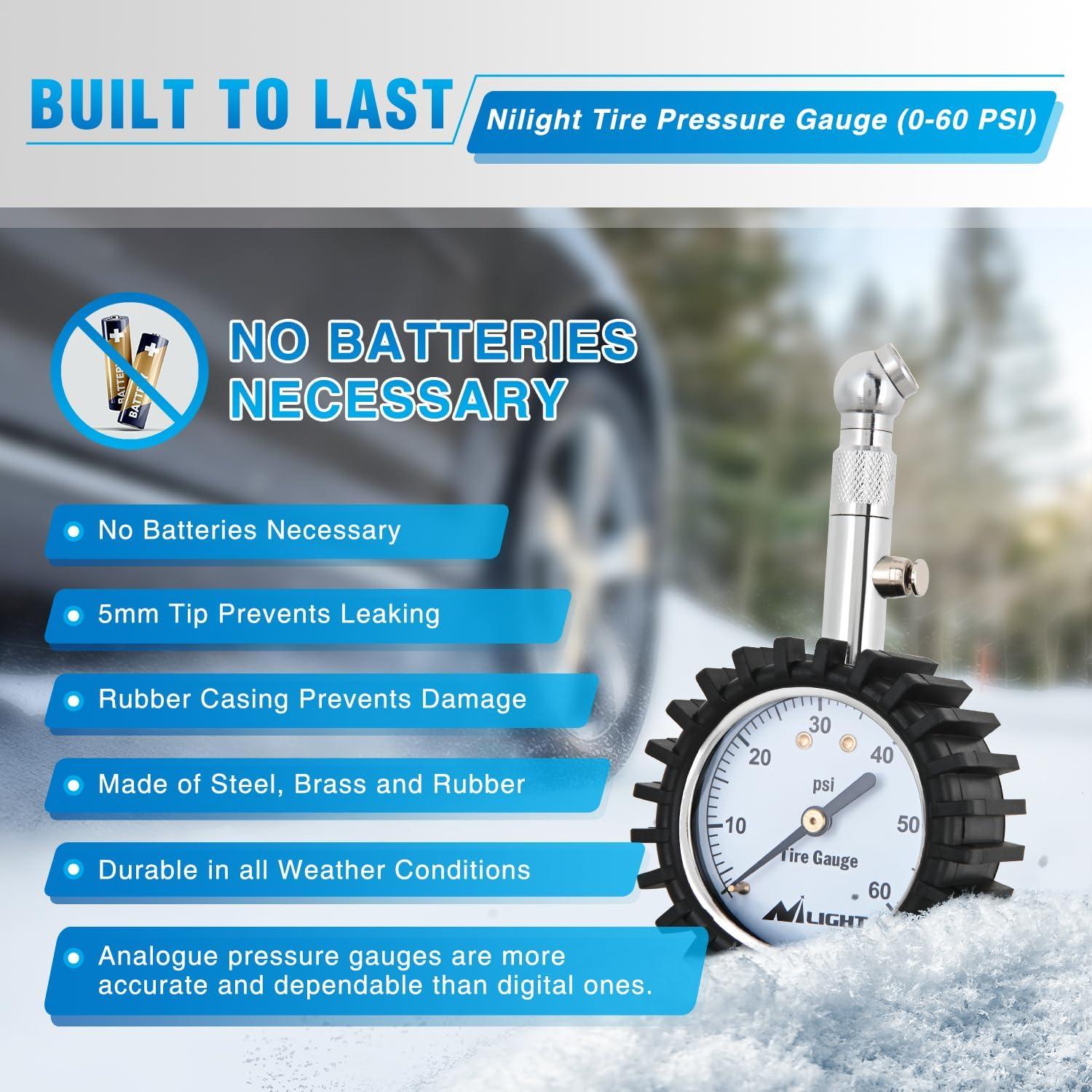 imageNilight Tire Inflator Air Compressor Portable Pump for 12V DC Car Tires with Digital Pressure Gauge 150PSI Auto LED Light Cars ATVs Bicycles60psi Tire Gauge